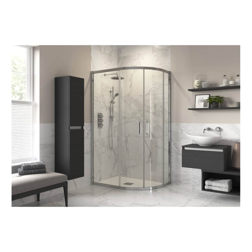 Velano Zavira 2 Door Offset Quadrant Shower Enclosure - 8mm Glass - Polished Silver