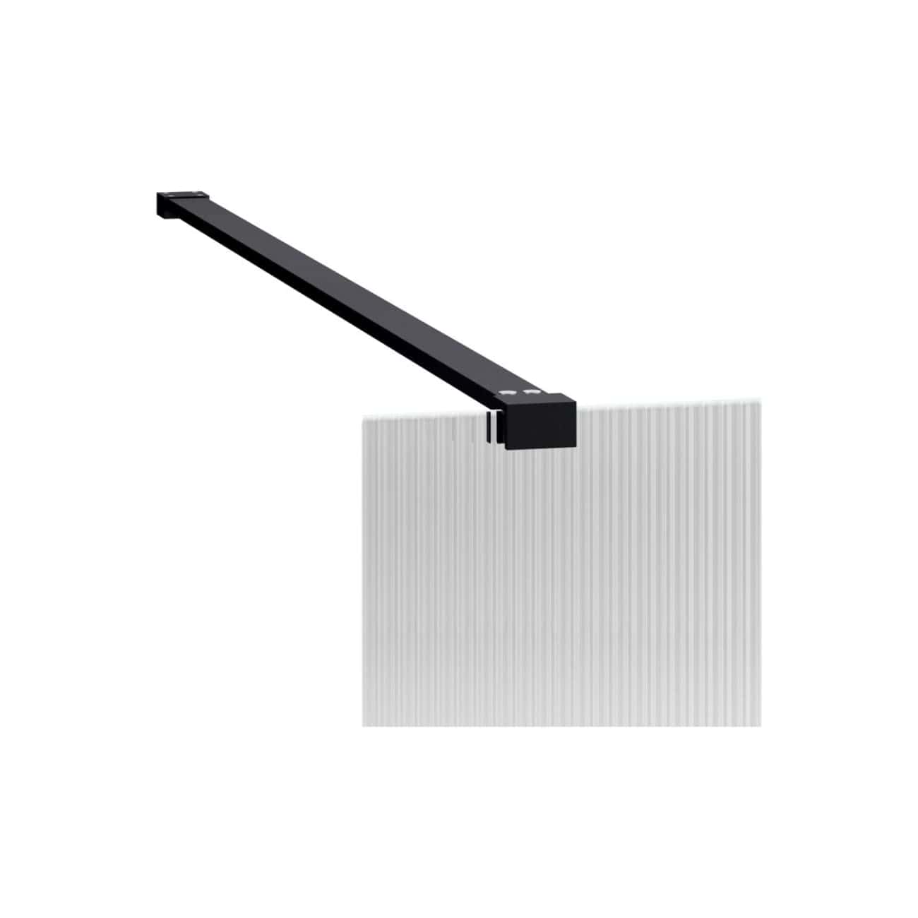 Black bathroom rail with adjustable mounting bracket for modern shower or bath setup. Durable design, perfect for hanging towels, shower curtains, or accessories in contemporary bathroom interiors.