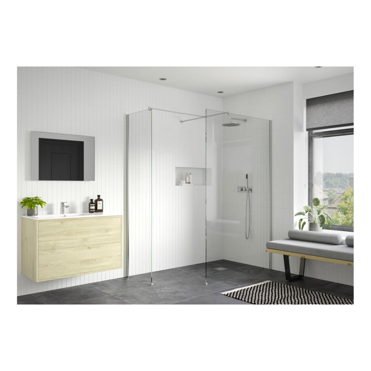 Velano Zavira Wetroom Side Panel and Arm - 8mm Glass