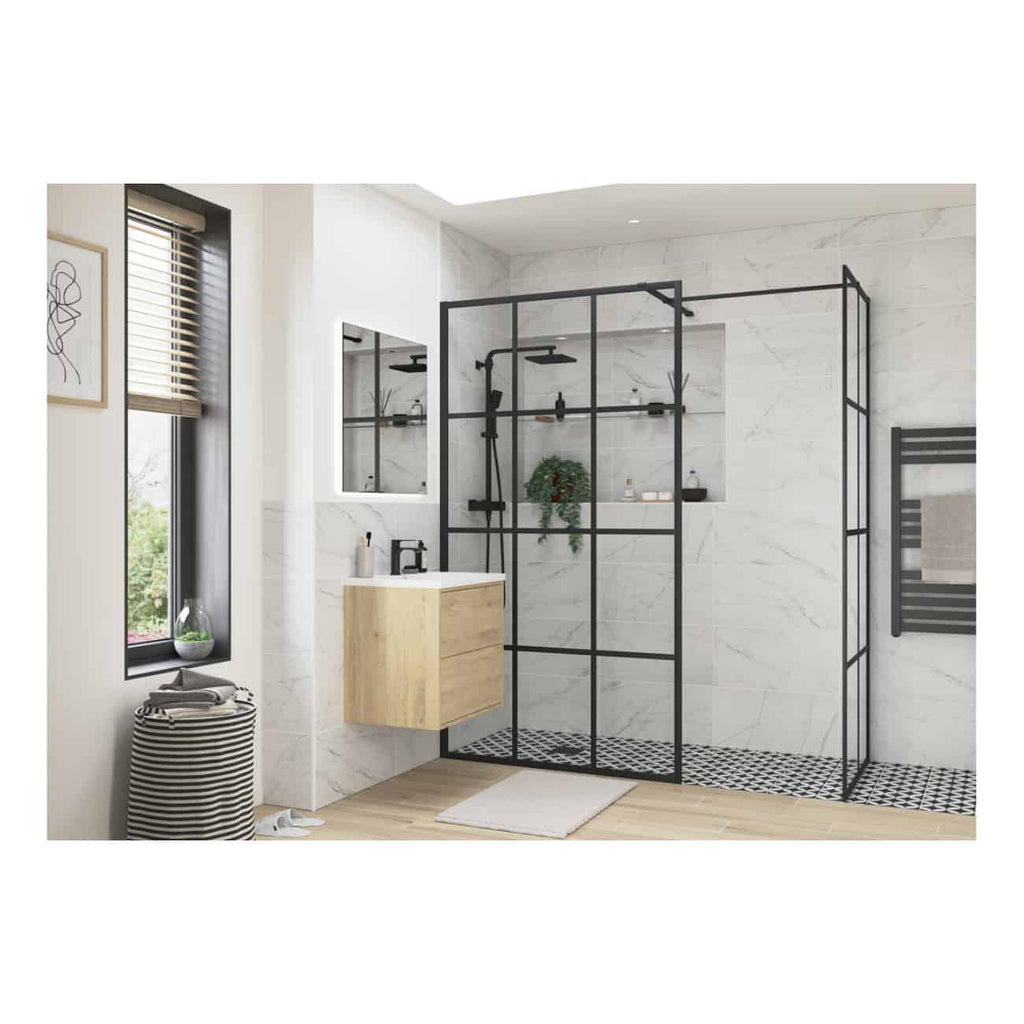 Velano Zavira Framed Wetroom Side Panel - 8mm Glass - Black