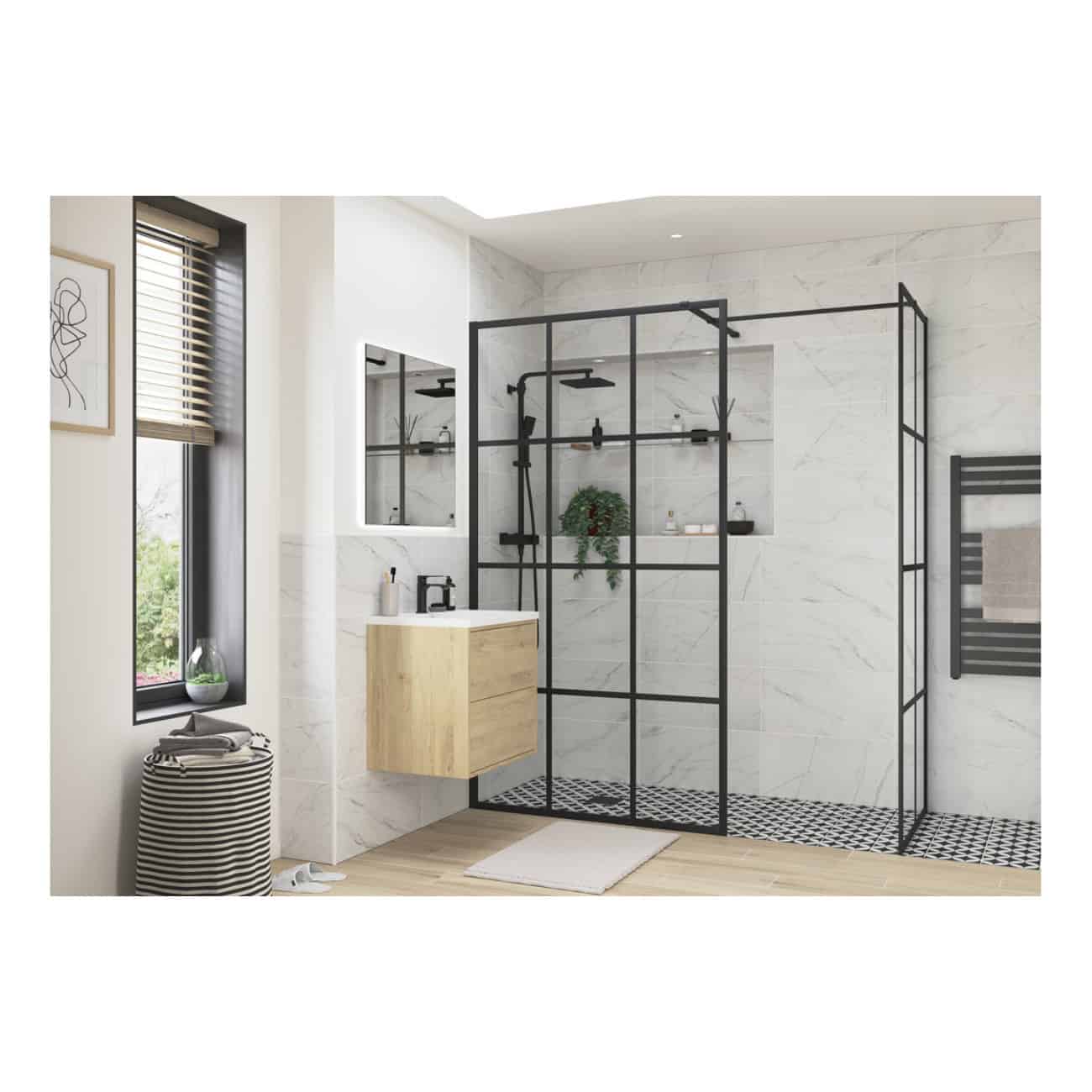 Velano Zavira Framed Wetroom Side Panel - 8mm Glass - Black