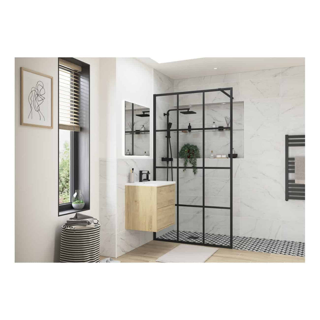Velano Zavira Framed Wetroom Panel - 8mm Glass - Black