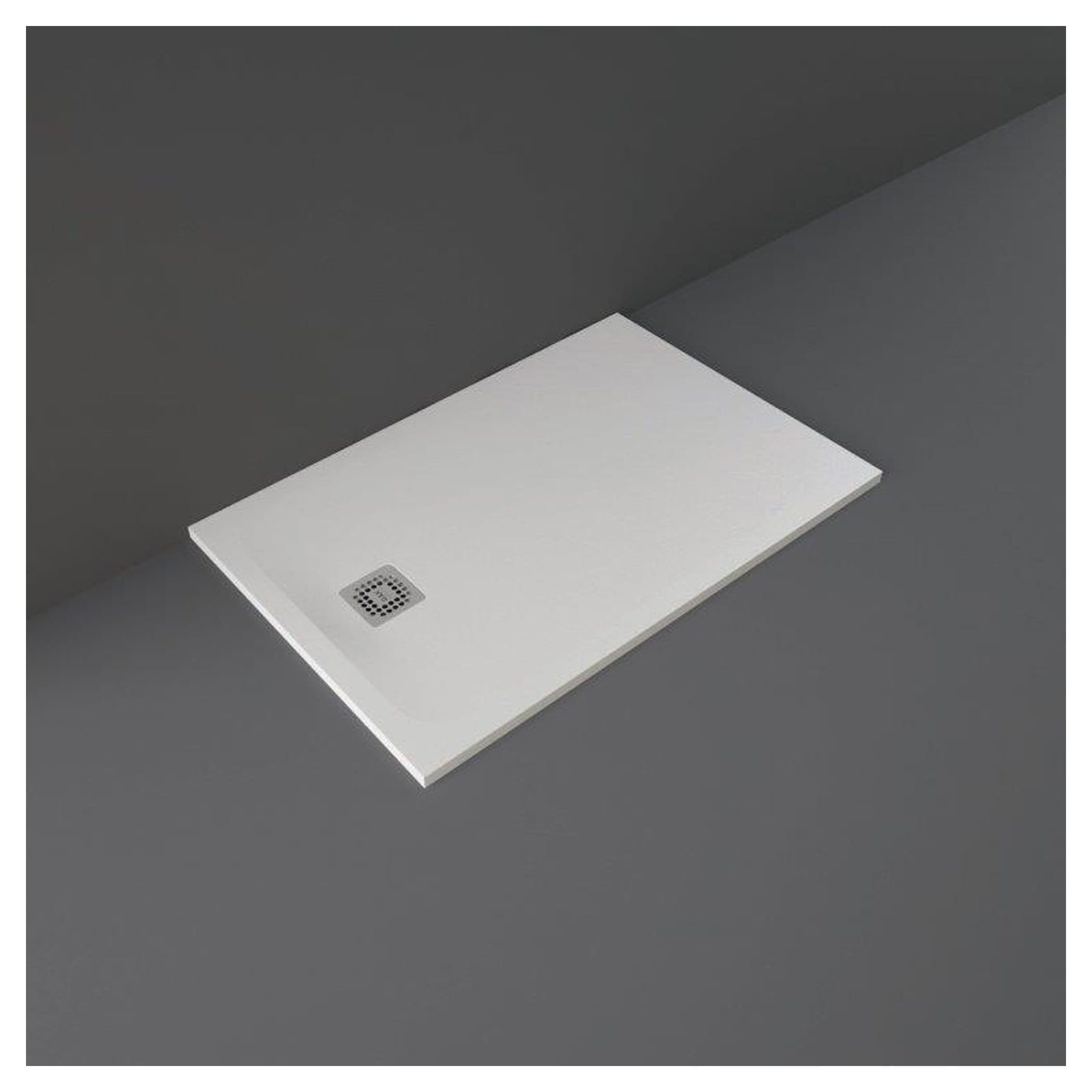 Minimalist white shower tray with integrated drain, ideal for modern bathroom renovations and wet room installations.