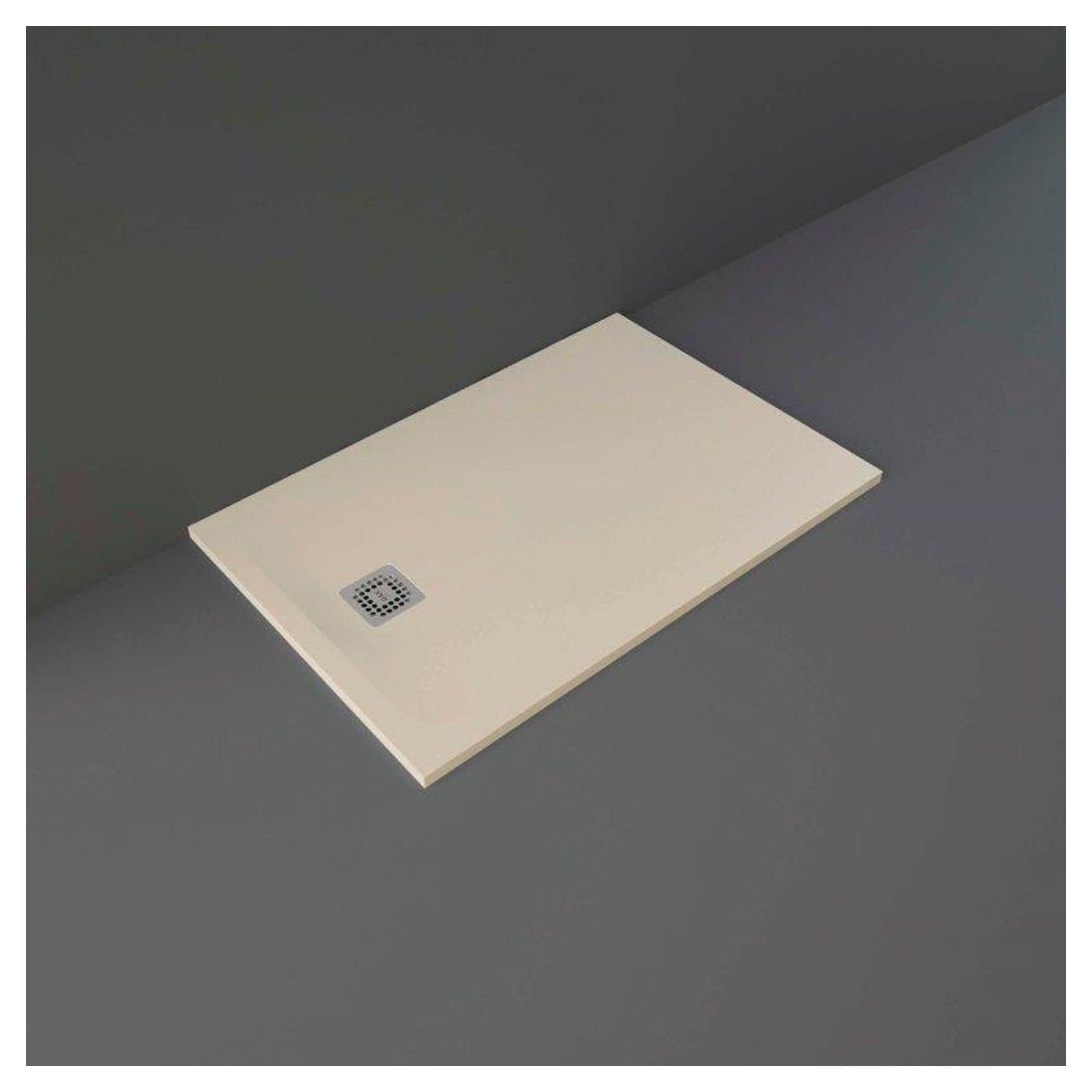 Modern beige shower tray with a square centre drain, ideal for contemporary bathroom designs. Perfect for bathroom renovations, offering durability and style for comfortable shower spaces.