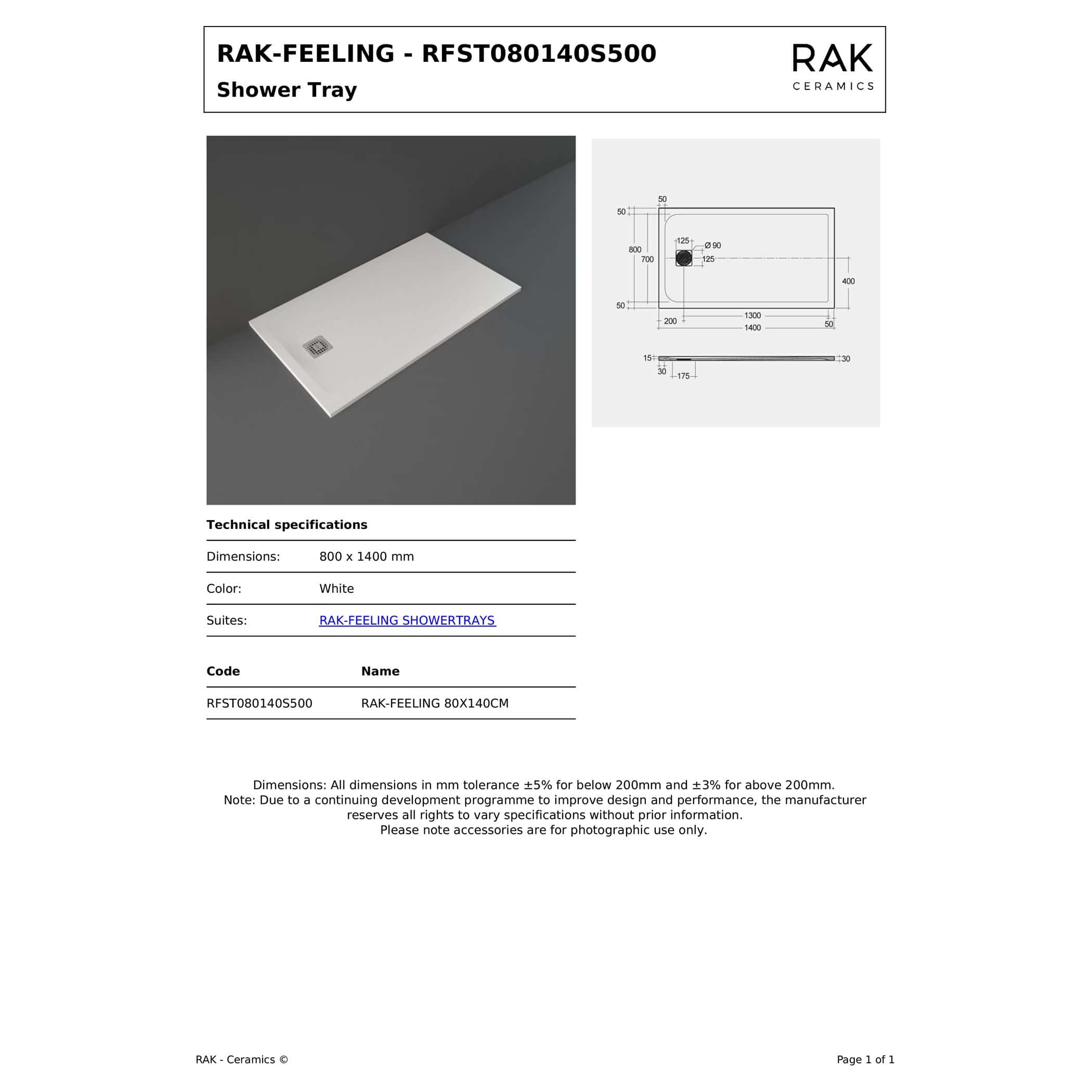 Sleek white shower tray with a modern square drain design, measuring 800 x 1400 mm, ideal for contemporary bathroom renovations and waterproofing solutions.