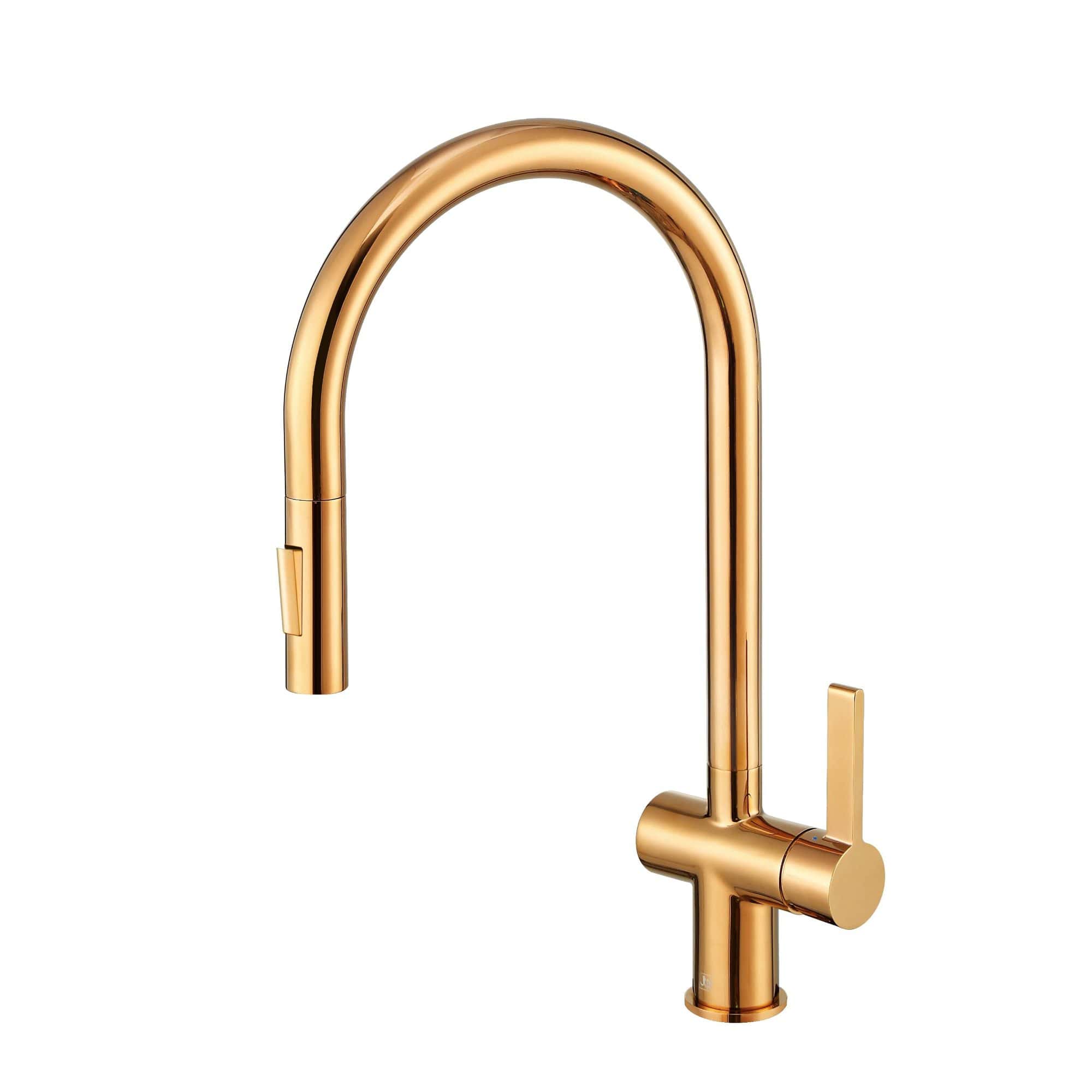 Gold kitchen mixer tap with a modern curved design, perfect for contemporary bathrooms and kitchens. Features a single lever handle for easy water control.