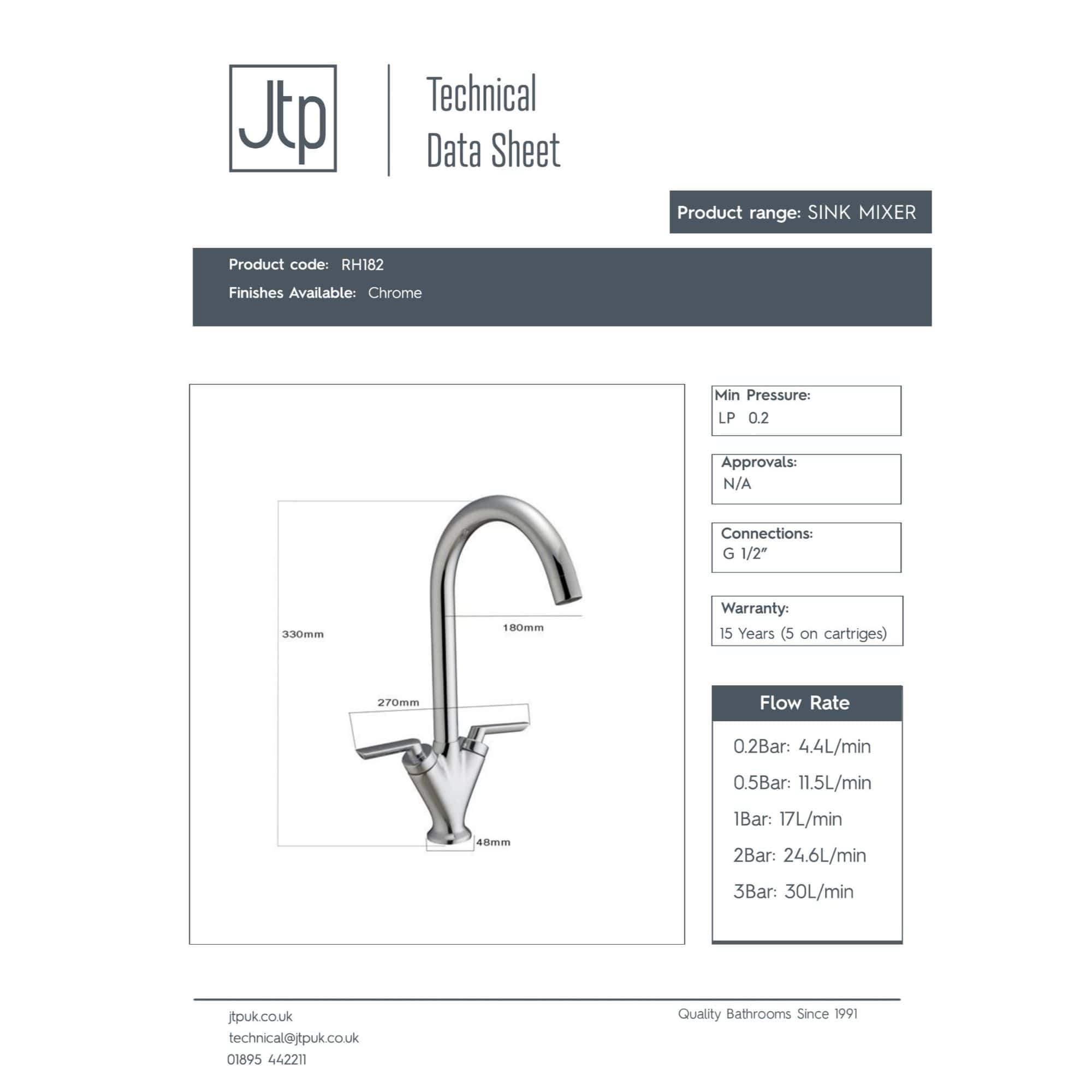 Chrome finish modern kitchen sink mixer tap with high arc spout and dual handles for precise water control, ideal for contemporary bathroom or kitchen settings.