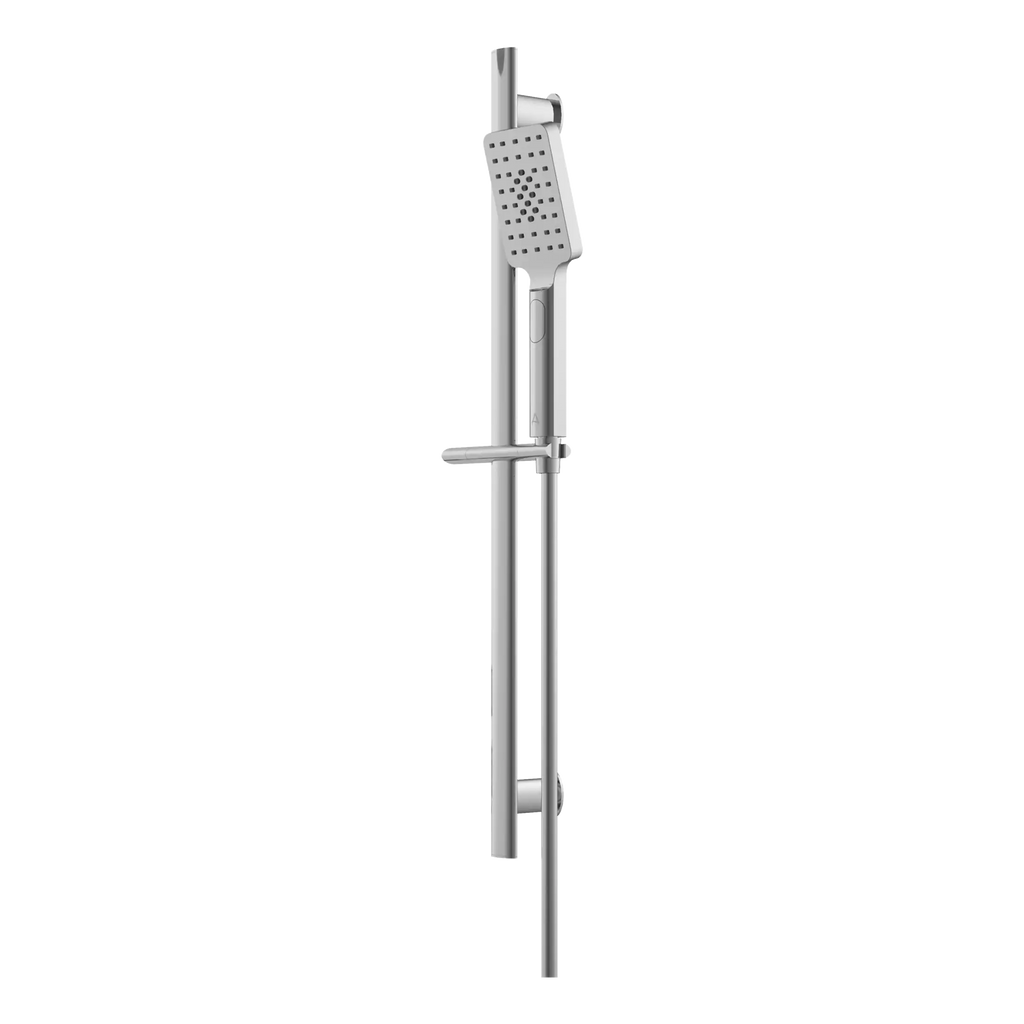 Modern shower head and railing system for contemporary bathroom designs. Stainless steel fixtures, adjustable height, and easy-to-clean features enhance bathroom functionality.
