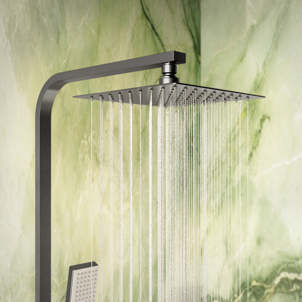 Scudo Elliot Square Rigid Riser Shower Kit, Gunmetal in a bathroom setting