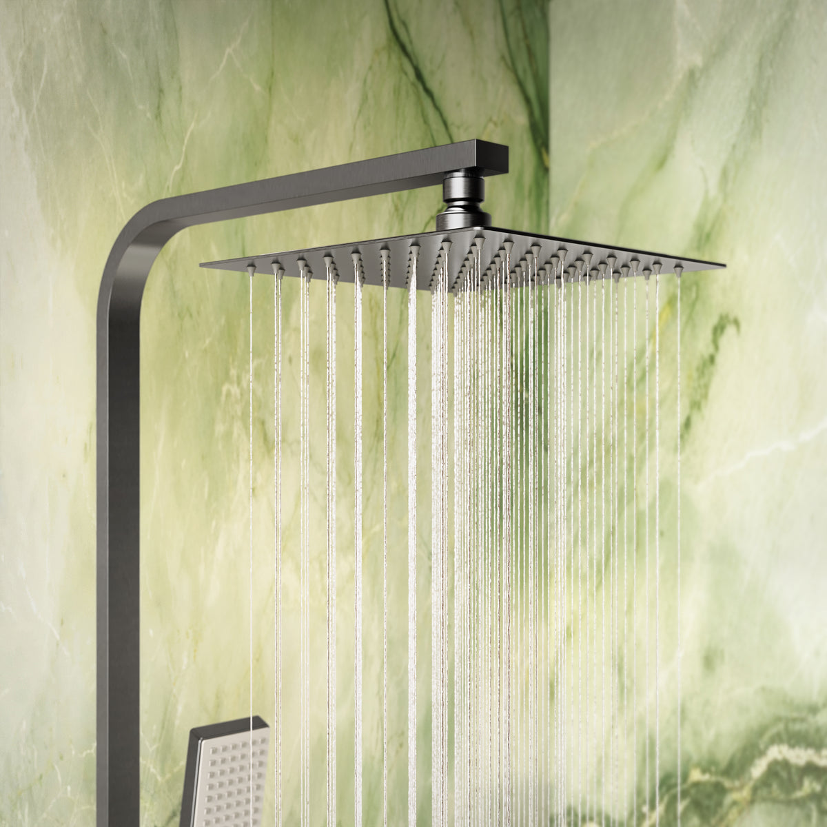 Scudo Elliot Square Rigid Riser Shower Kit, Gunmetal in a bathroom setting