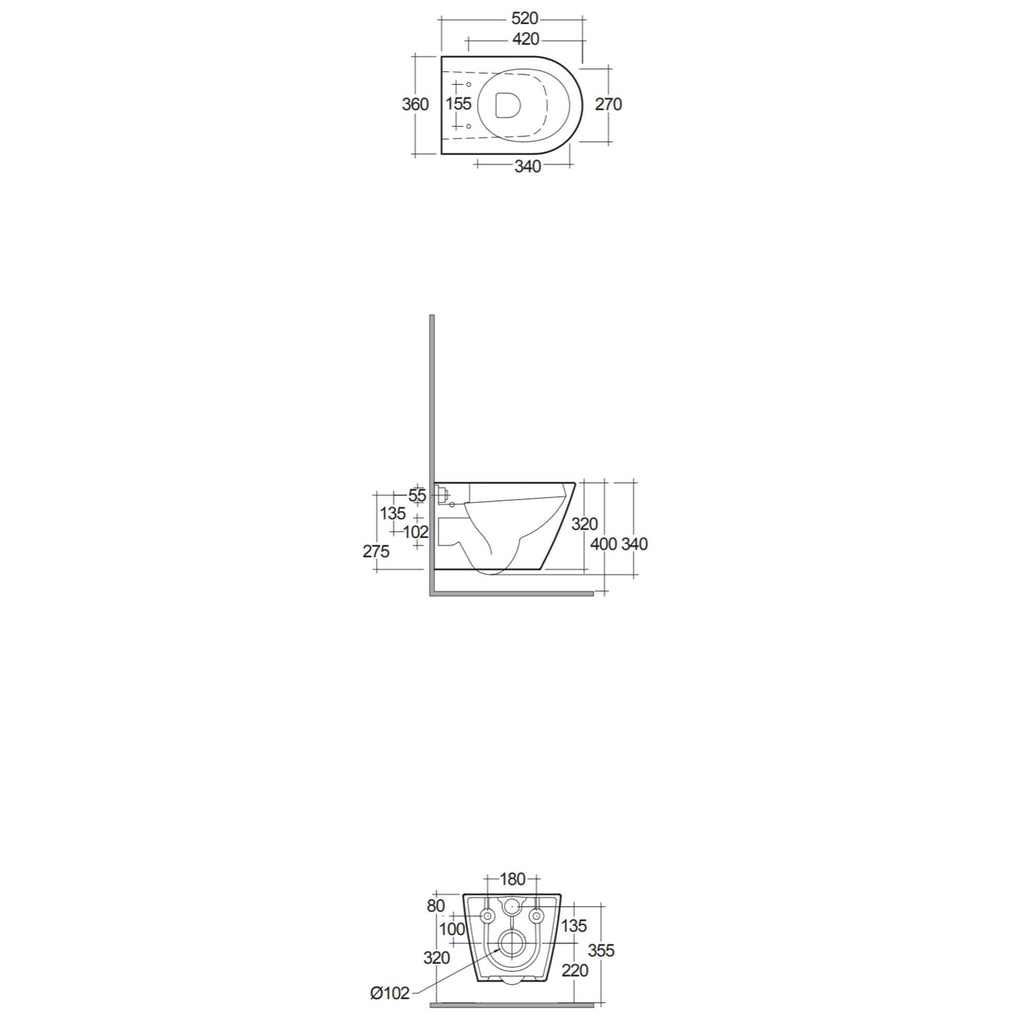 Sleek modern toilet with detailed measurement plans, designed for stylish and functional bathroom space. Ideal for contemporary bathroom renovation or upgrade.