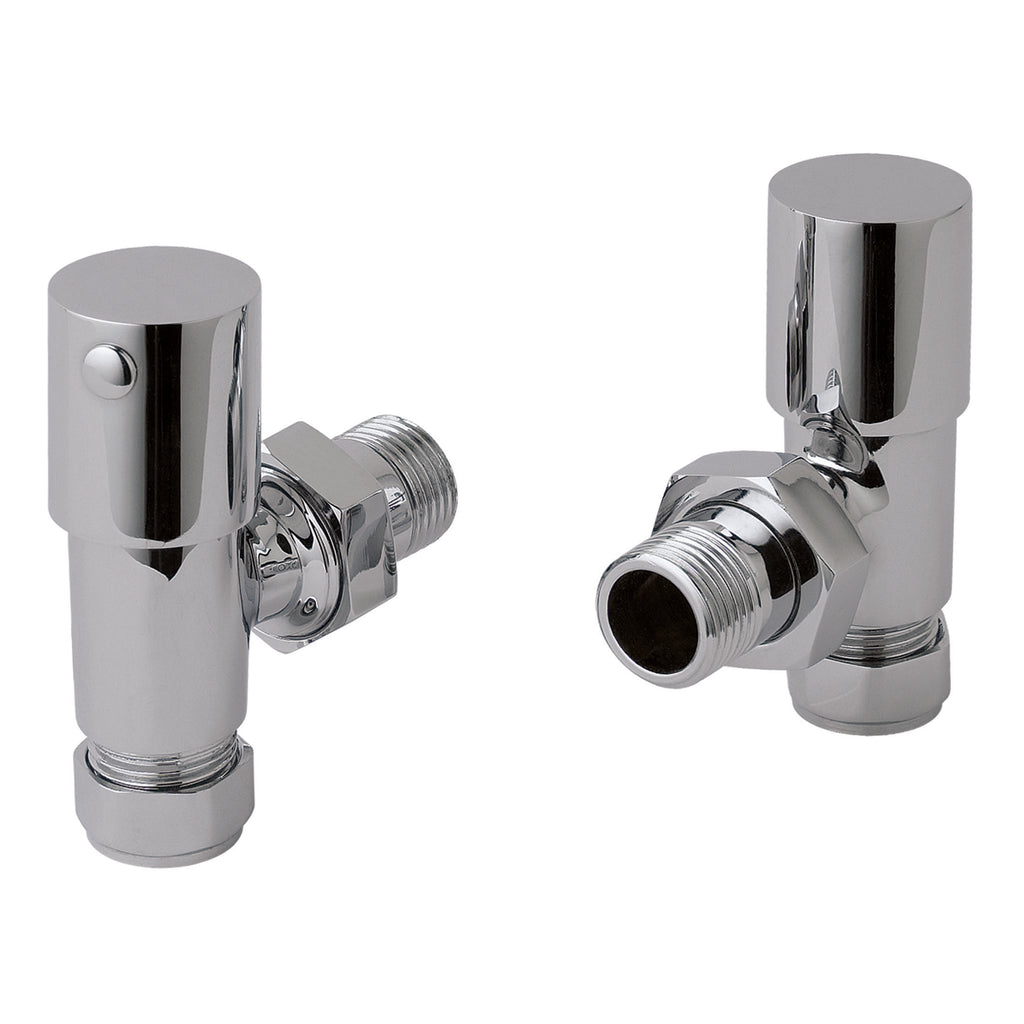 Chrome radiator valves set, thermostatic valves for bathroom heating and radiator control, high-quality chrome finish, easy to install and adjust for optimal room temperature management.