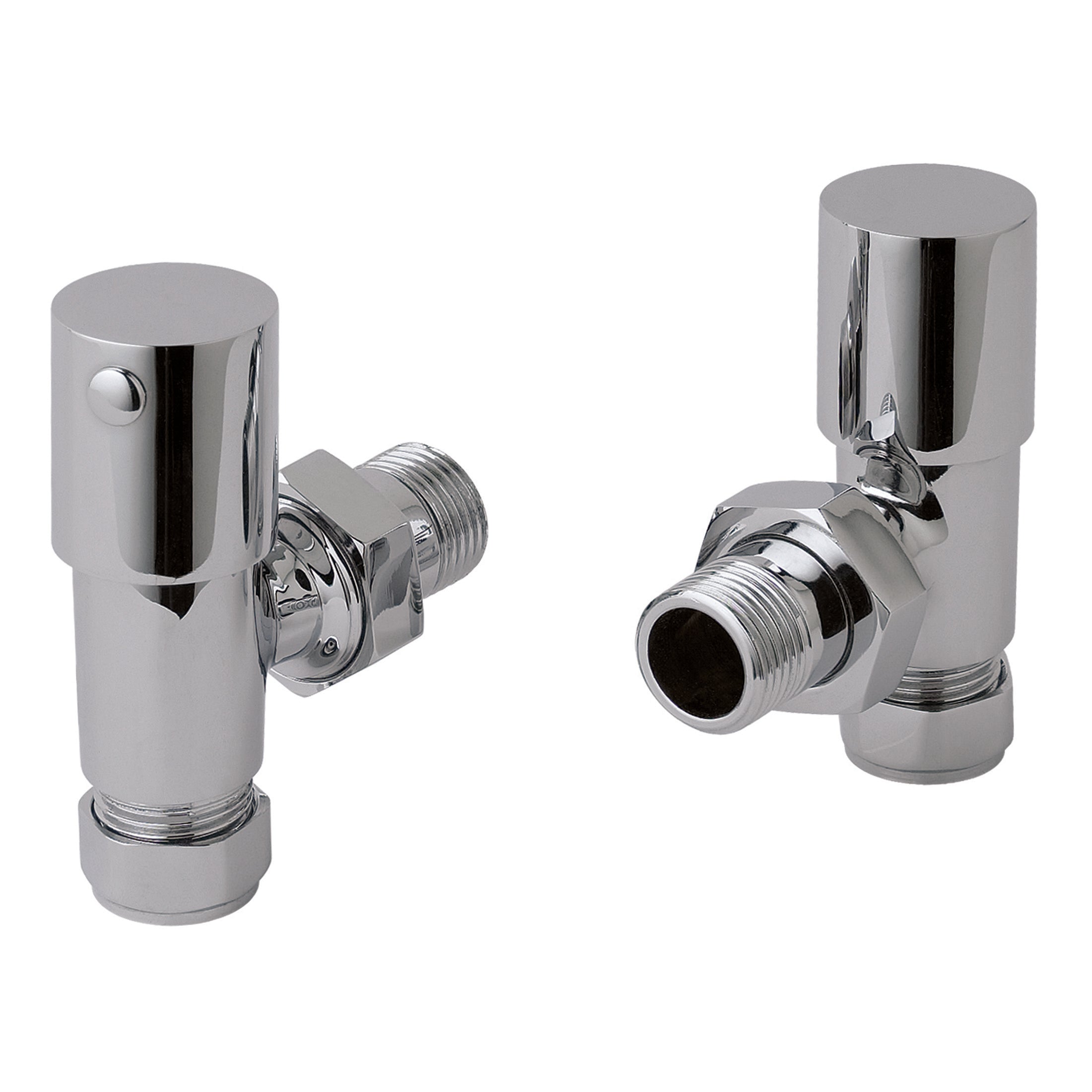 Chrome radiator valves set, thermostatic valves for bathroom heating and radiator control, high-quality chrome finish, easy to install and adjust for optimal room temperature management.
