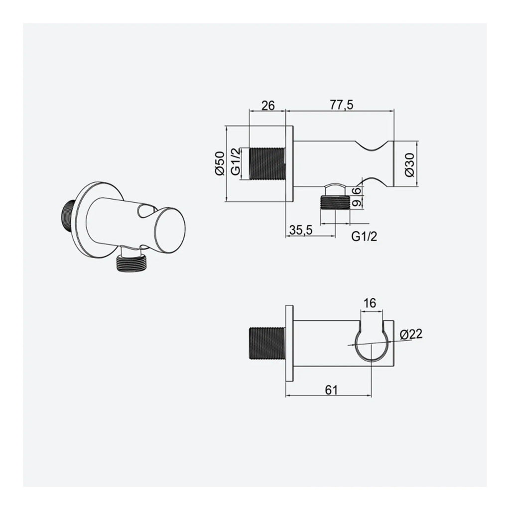 Precision bathroom fill valve technical drawing with detailed measurements for installation and fitting.