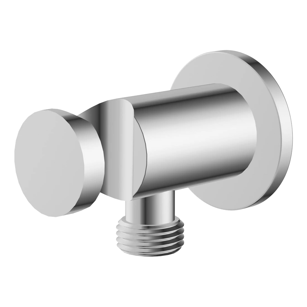 Sharp shower arm with threaded connection, modern bathroom plumbing fixture for secure installation. Suitable for connecting showerheads or accessories in bathroom plumbing systems.