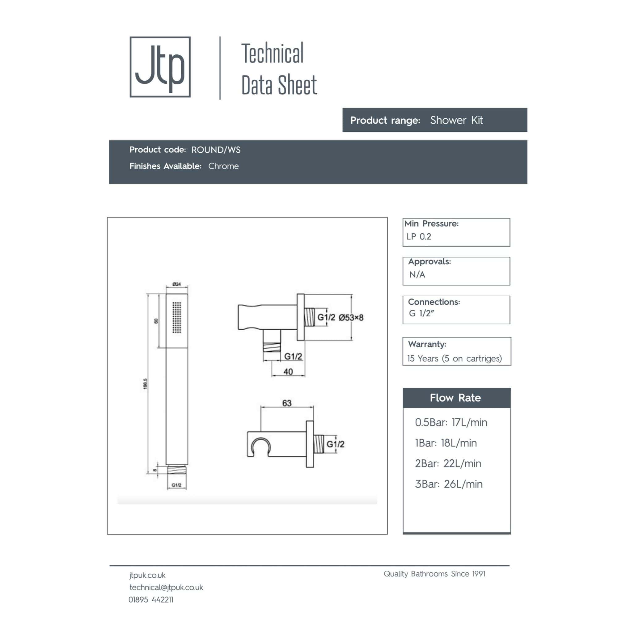 Shower kit technical drawing with chrome finish, including dimensions and connections, ideal for modern bathroom renovations and high-quality bathroom fixtures.