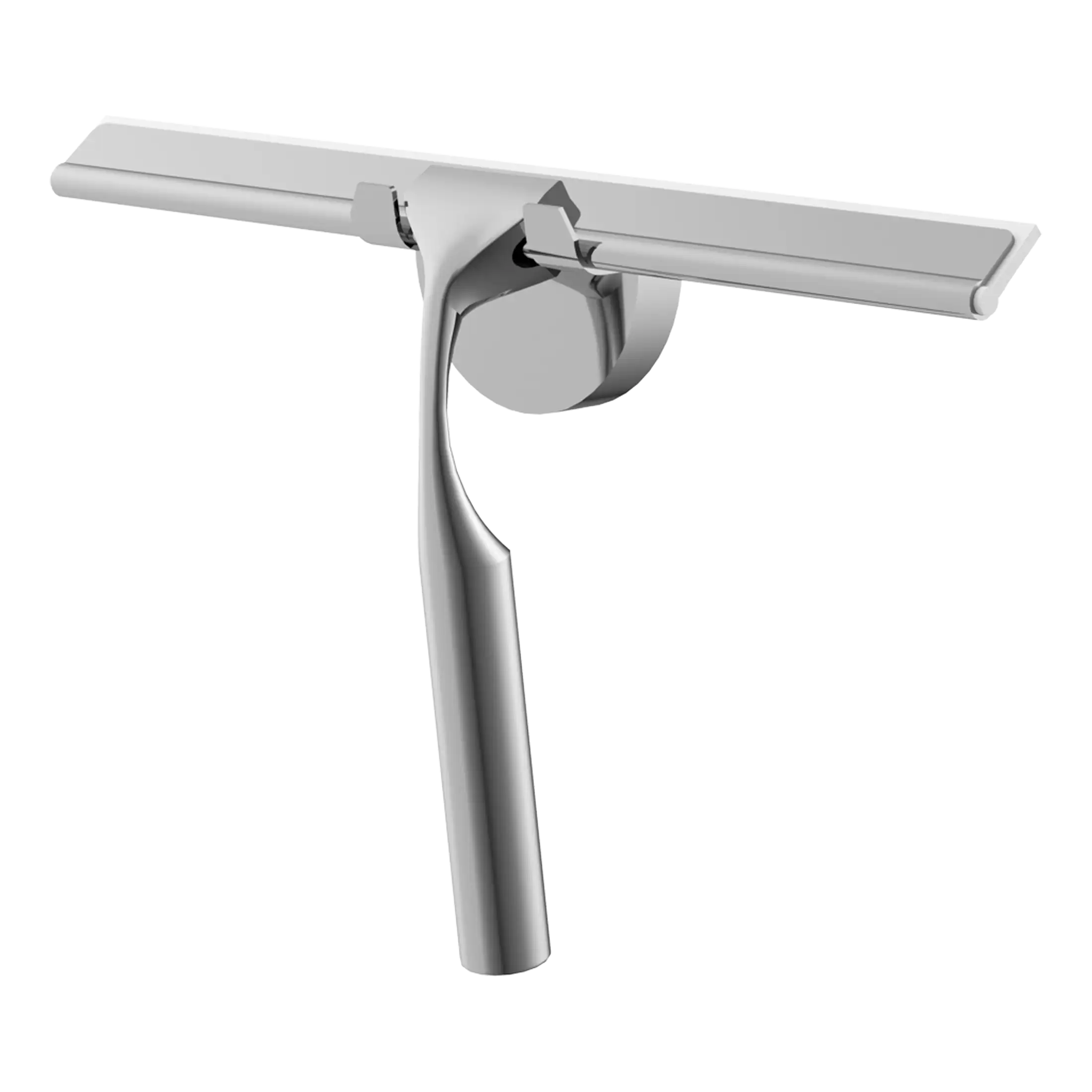 Modern silver shower head with adjustable arm, stainless steel finish, ideal for contemporary bathroom designs.