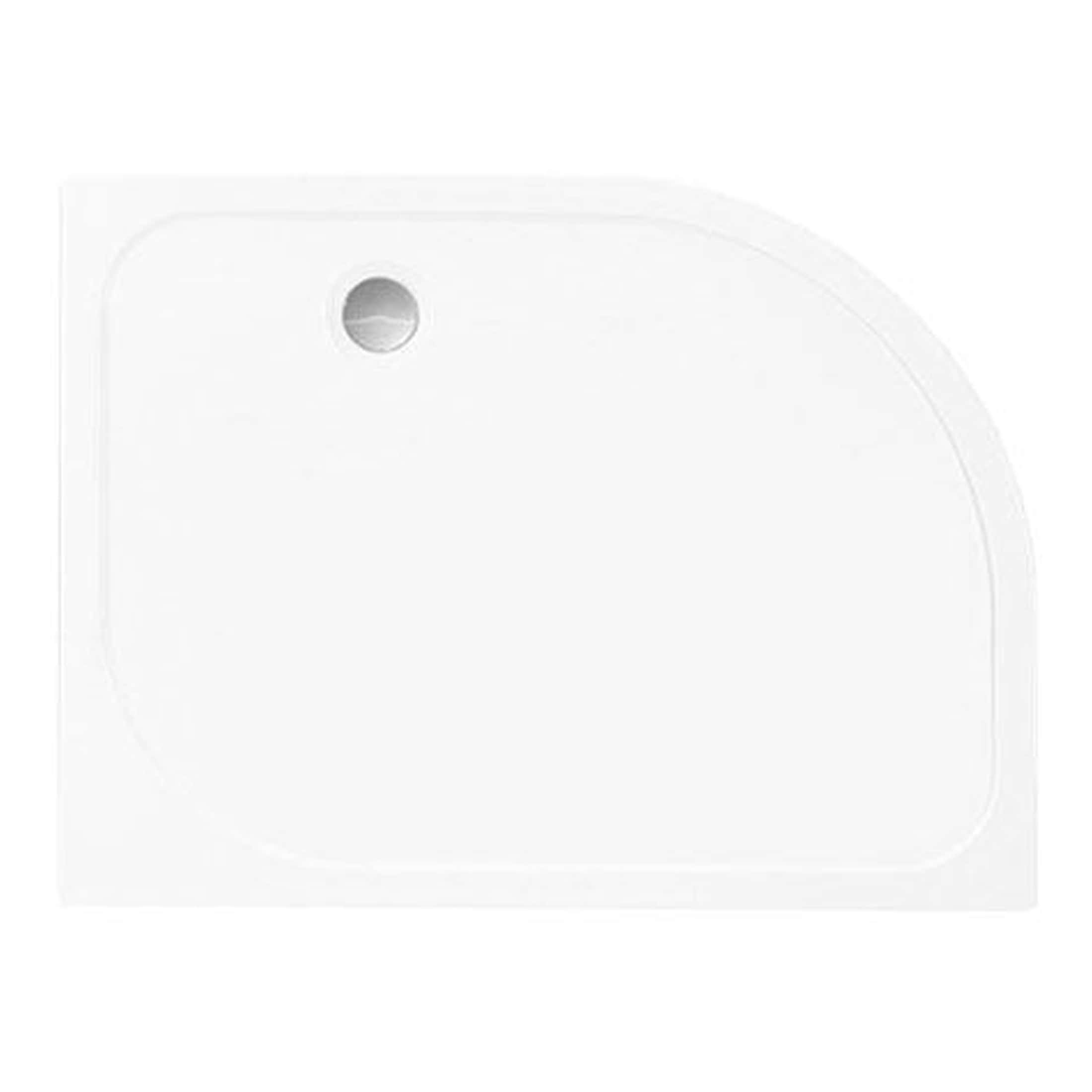 White corner shower tray with smooth edges, designed for modern bathroom installations, durable and easy to clean, ideal for seamless shower enclosures.