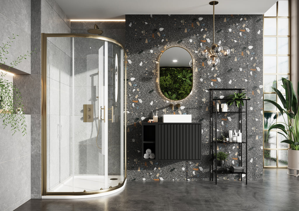 Scudo S6 Brushed Brass Double Door Quadrant Shower Enclosure - lifestyle