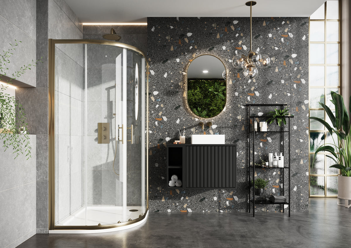 Scudo S6 Brushed Brass Double Door Quadrant Shower Enclosure - lifestyle