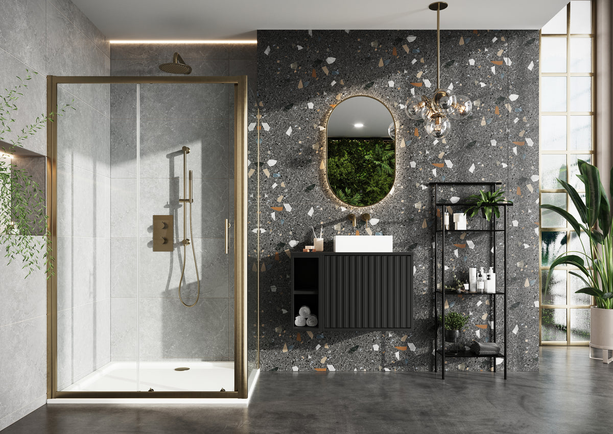 Scudo S6 Pivot Shower Door With Side Panel - lifestyle