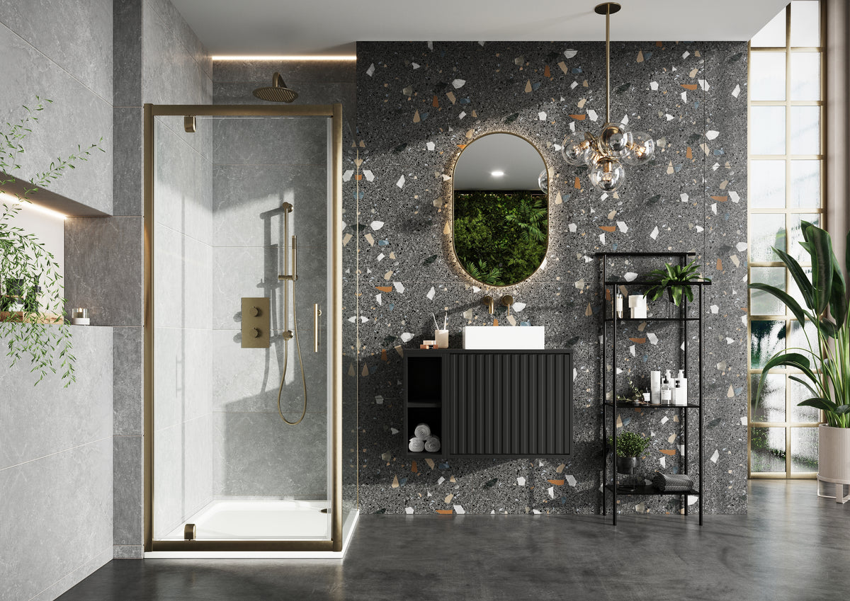 Scudo S6 Pivot Shower Door With Side Panel - lifestyle