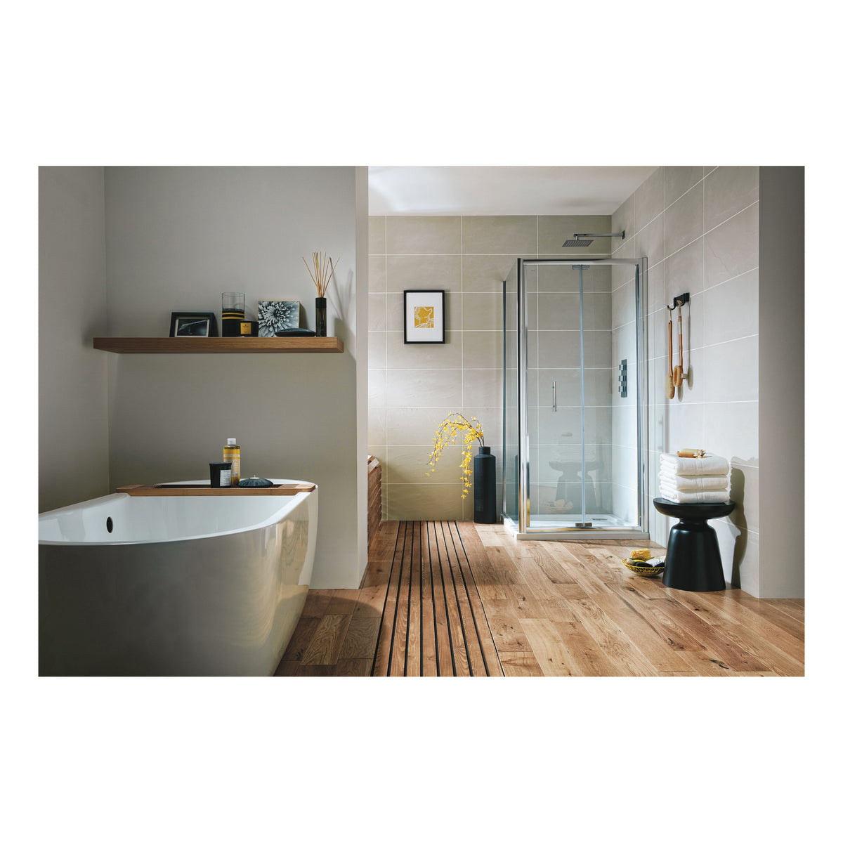 Scudo S6 Semi Frameless Bi Fold Shower Door With Side Panel