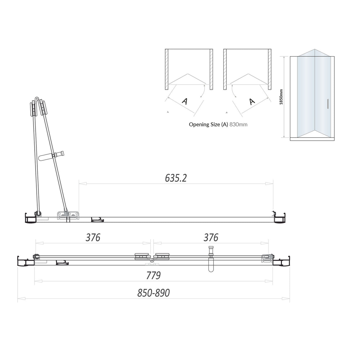 Scudo S6 Semi Frameless Bi Fold Shower Door With Side Panel - technical drawing with dimensions
