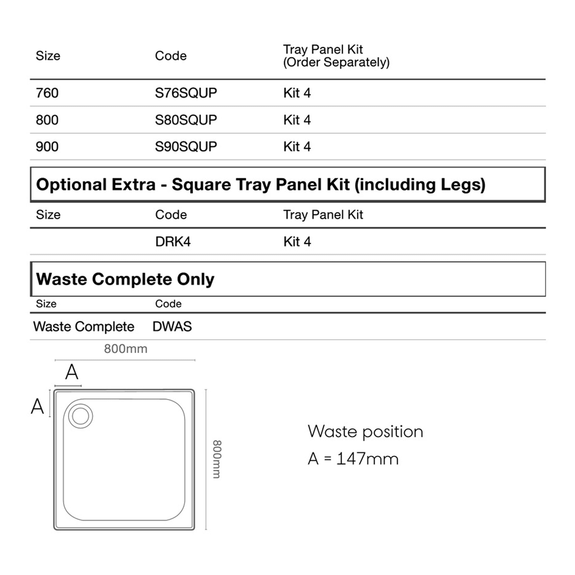 Durable square tray panel kit for bathroom waste disposal, ideal for Bubly bathrooms. Compatible with various sizes, includes legs, and designed for efficient waste management.