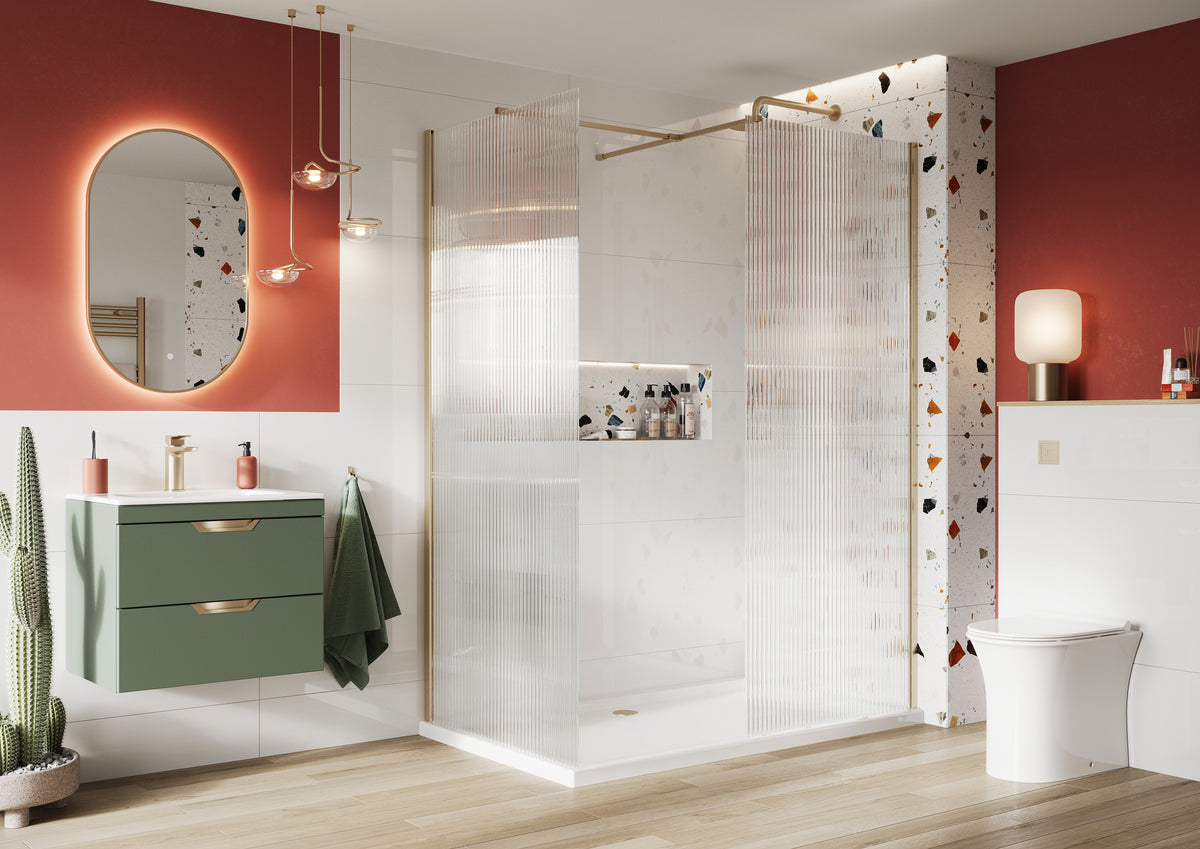 Scudo Fluted Glass Wetroom Panel With Profile - lifestyle
