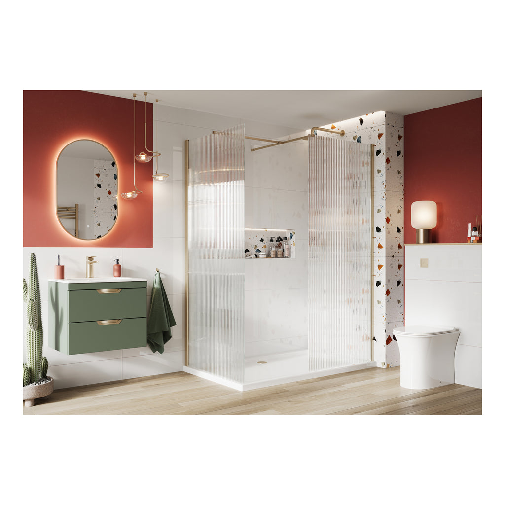 Scudo Fluted Glass Wetroom Panel With Profile, 1100mm
