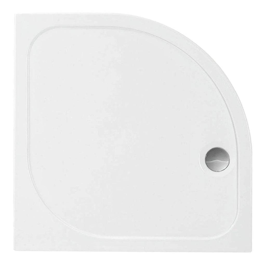 Shower tray for bathroom installations, white acrylic corner shower tray with square design and drain hole, ideal for modern bathroom renovation.