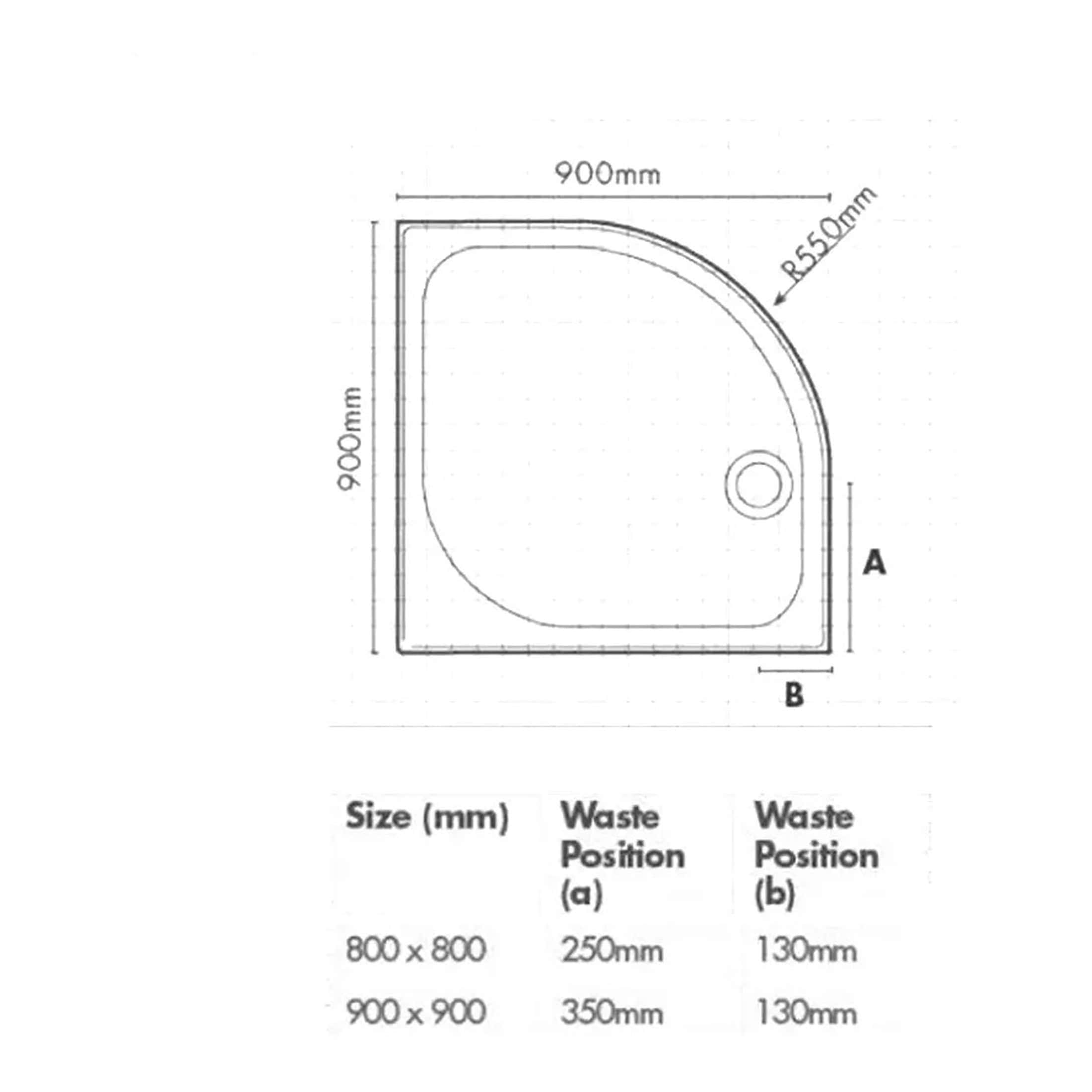 High-quality shower tray with precise dimensions and waste positions, ideal for modern bathroom designs by Bubly Bathrooms.