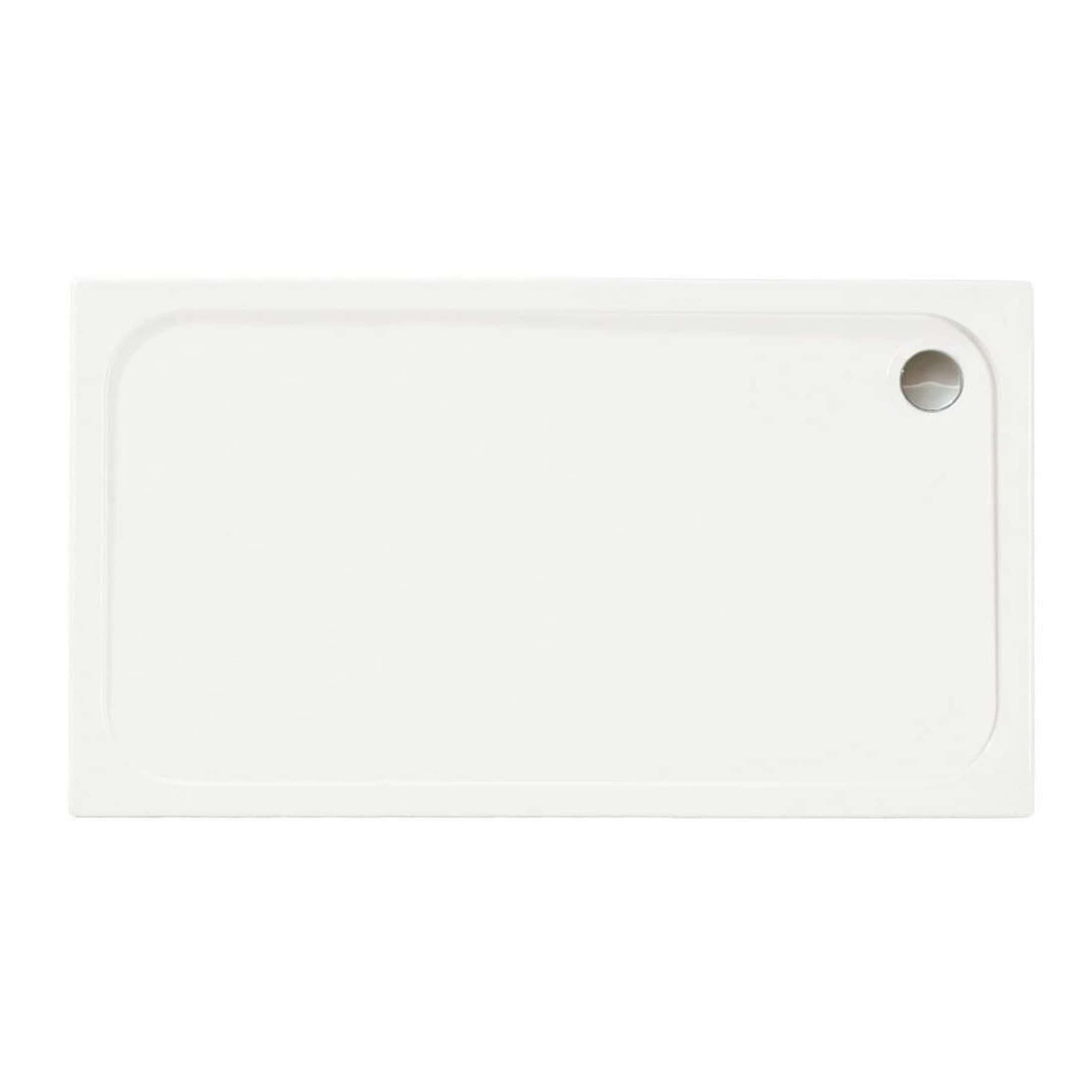 White shower tray with rounded edges, ideal for modern bathroom installations.