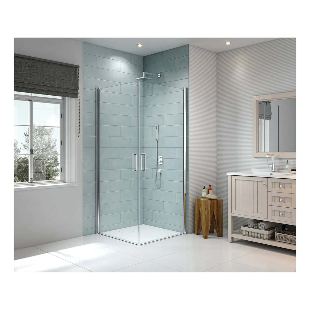 Modern walk-in shower with glass enclosure in a contemporary bathroom featuring sleek tiles and minimalist decor. Perfect for stylish and functional bathroom renovations.