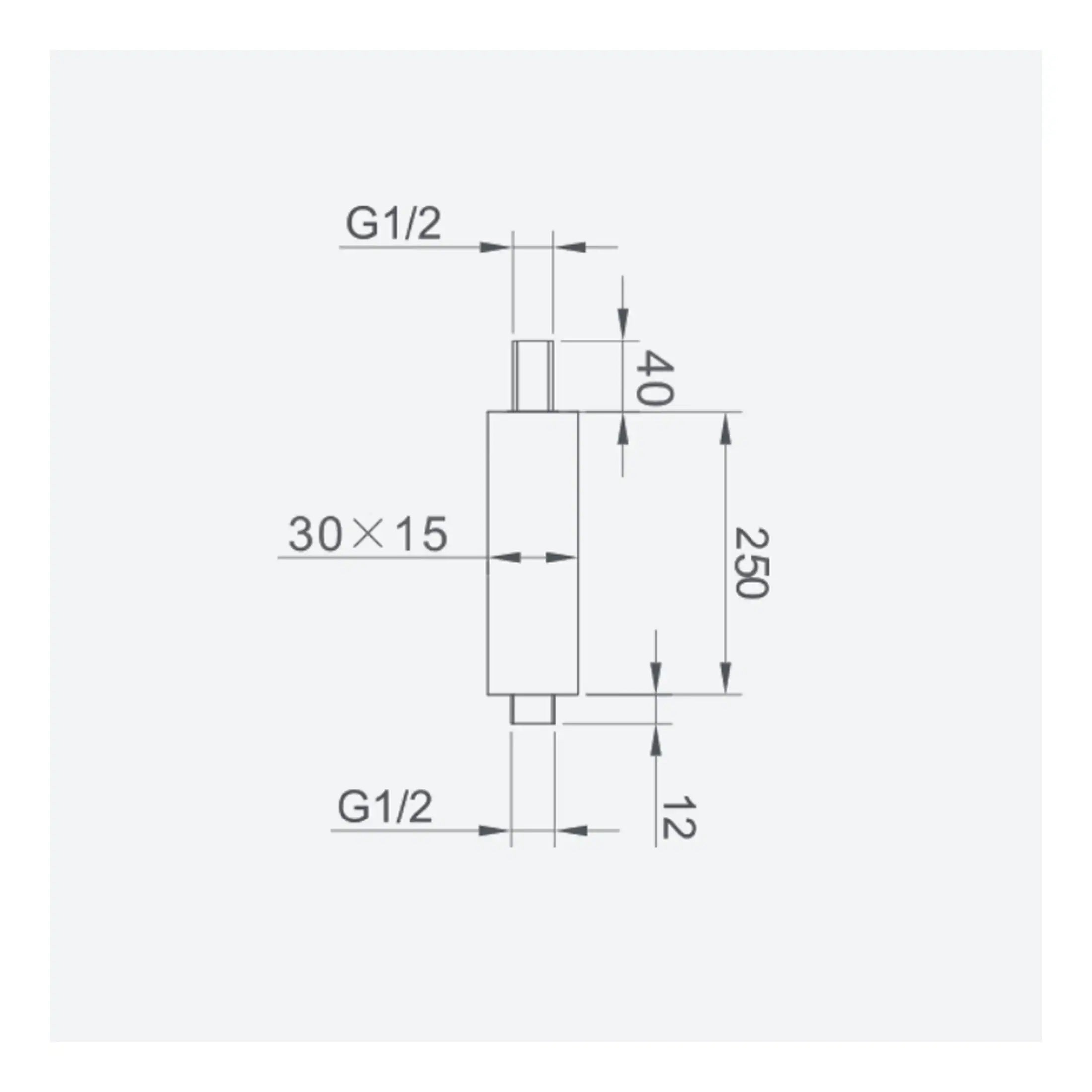 High-quality technical plumbing component drawing with precise measurements for Bubly Bathrooms. Perfect for bathroom installation guides and plumbing specifications.