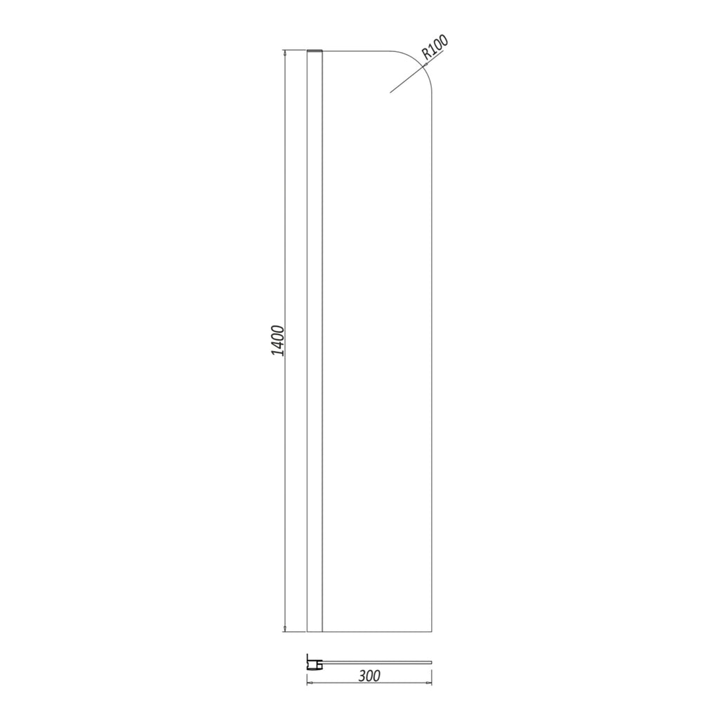Scudo S6 Fixed Radius Bath Screen - technical drawing with dimensions