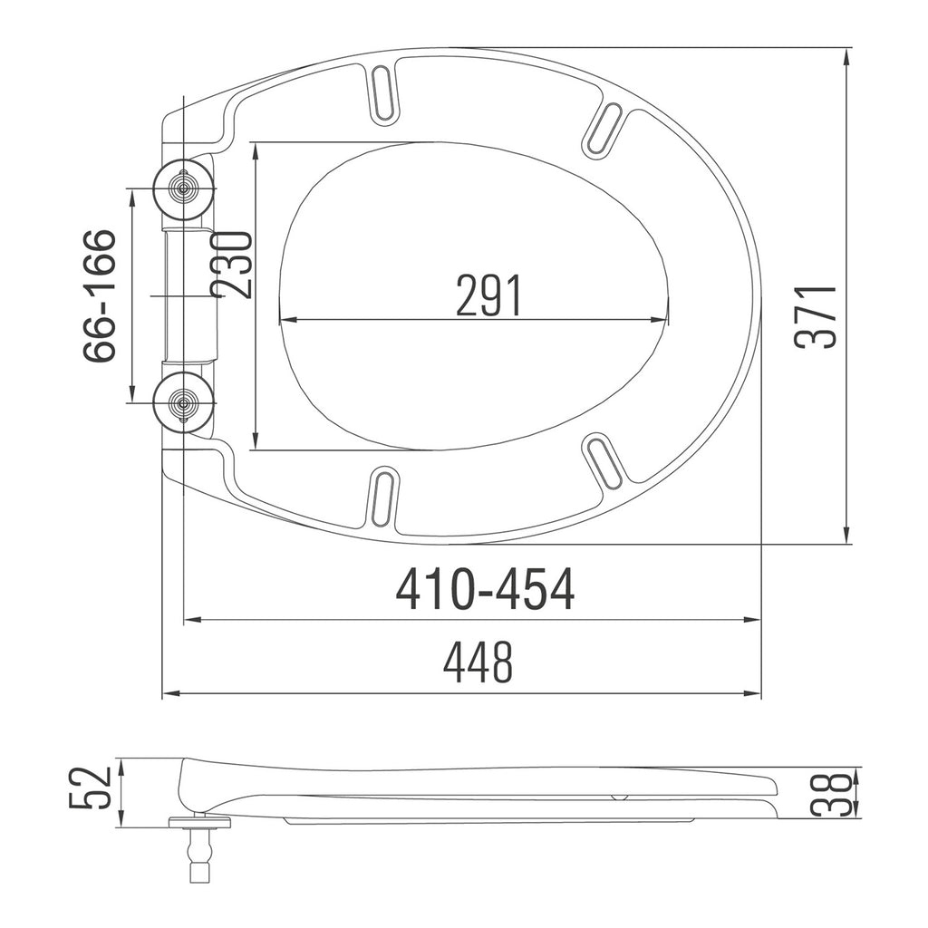 Scudo Universal Soft Close Seat - Gloss White - technical drawing with dimensions