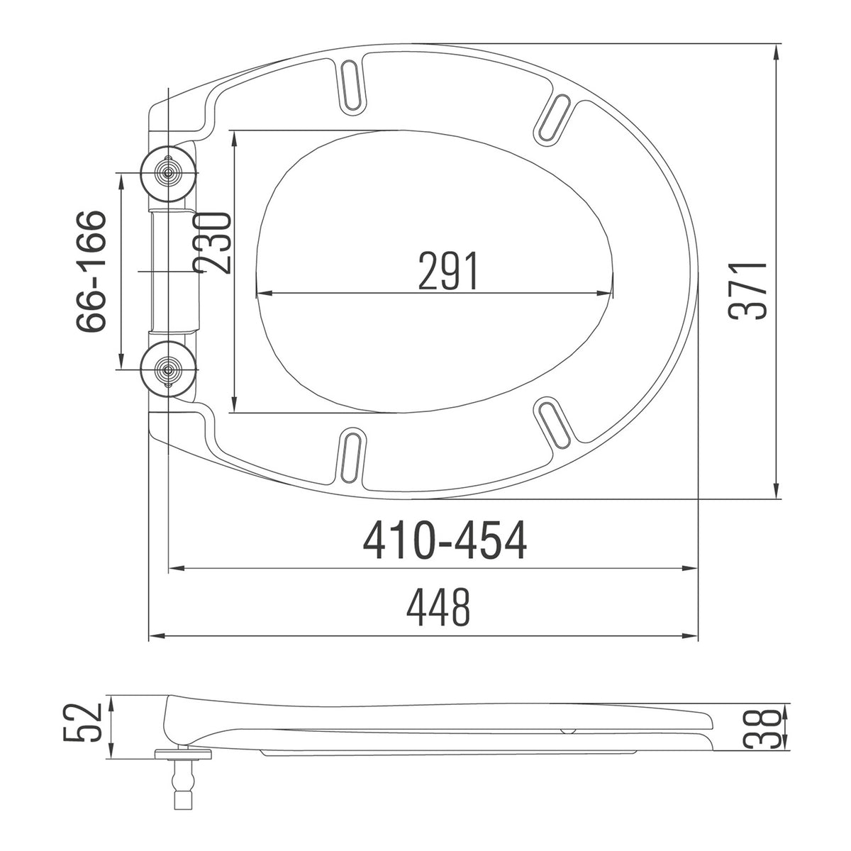 Scudo Universal Soft Close Seat - Gloss White - technical drawing with dimensions