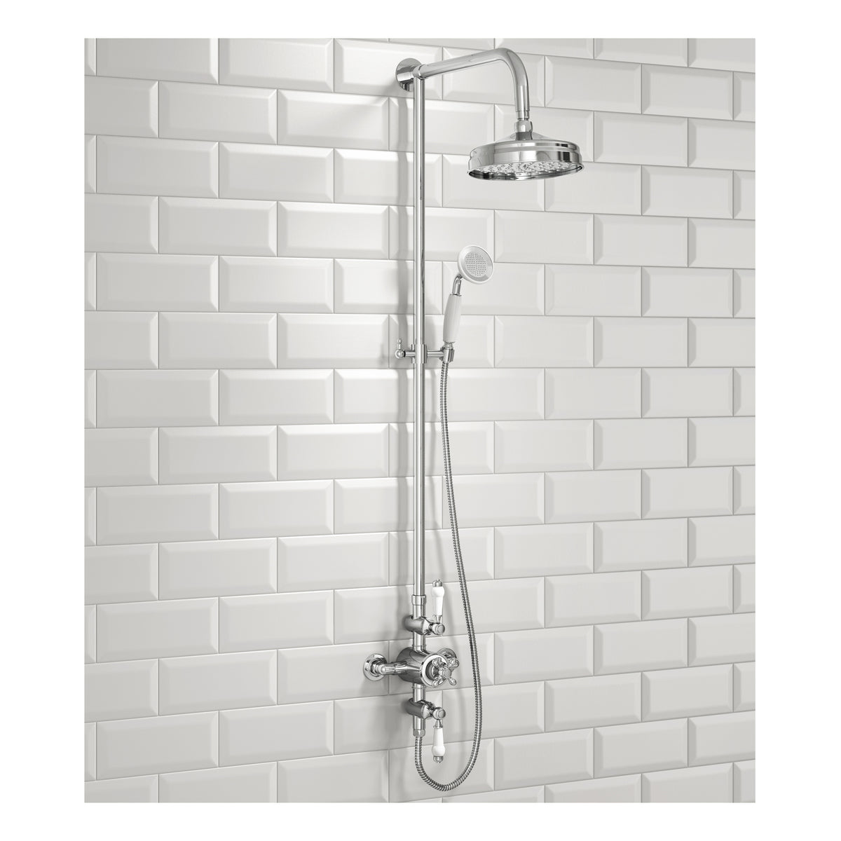 Scudo Traditional Rigid Riser Shower Kit With Fixed Head And Handset - Chrome