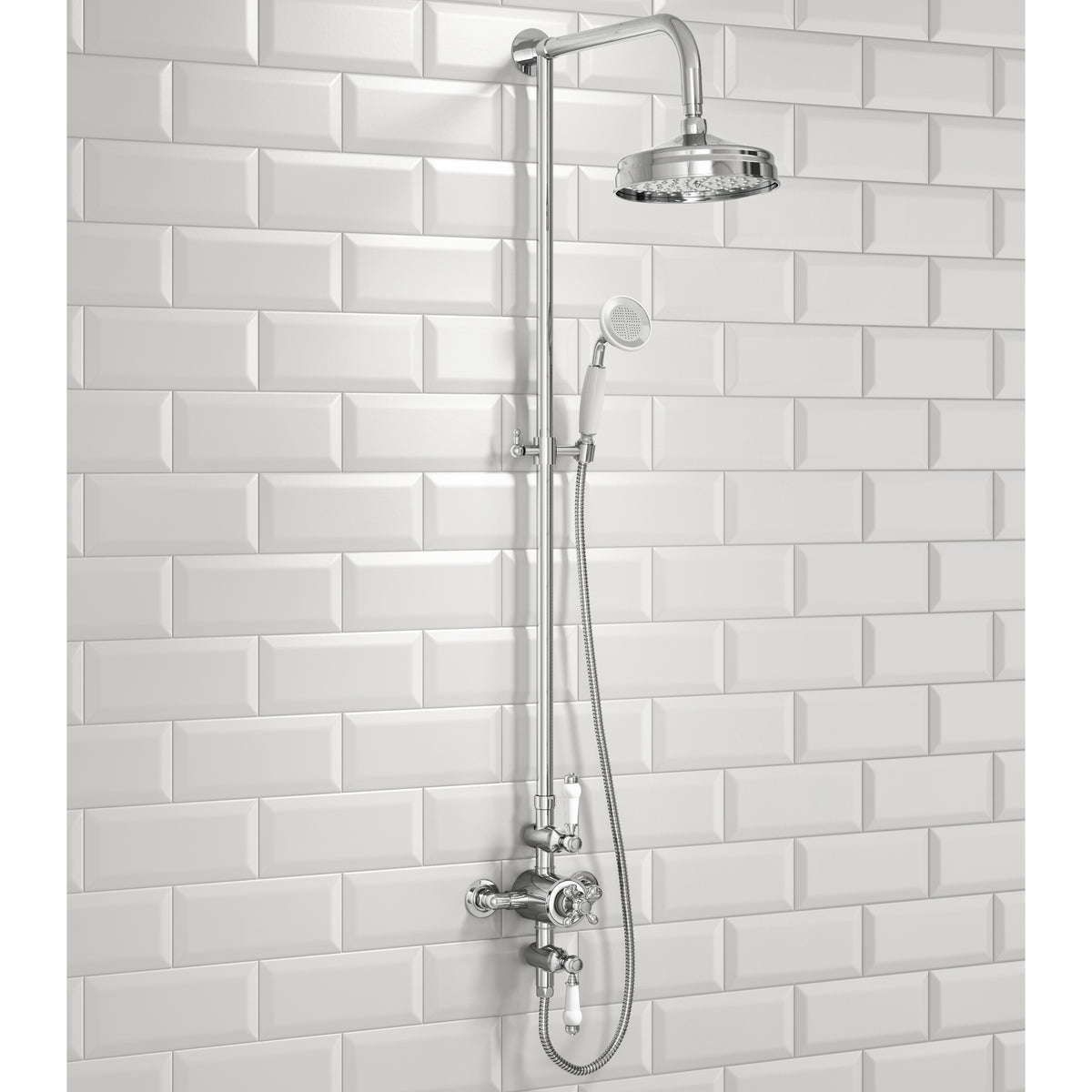 Scudo Traditional Rigid Riser Shower Kit With Fixed Head And Handset - Chrome - lifestyle