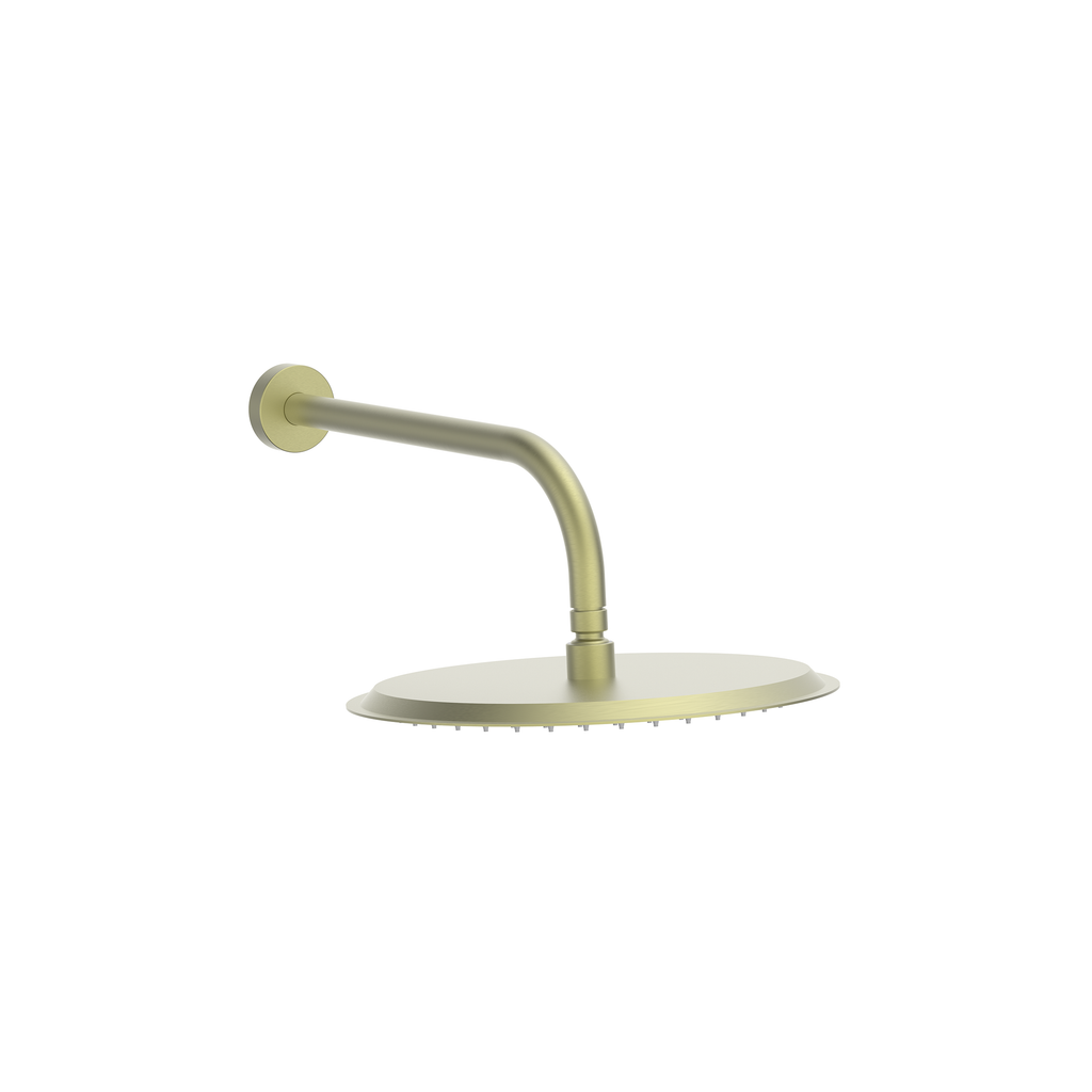 Scudo Round Shower Arm and Head 300mm, Brushed Brass