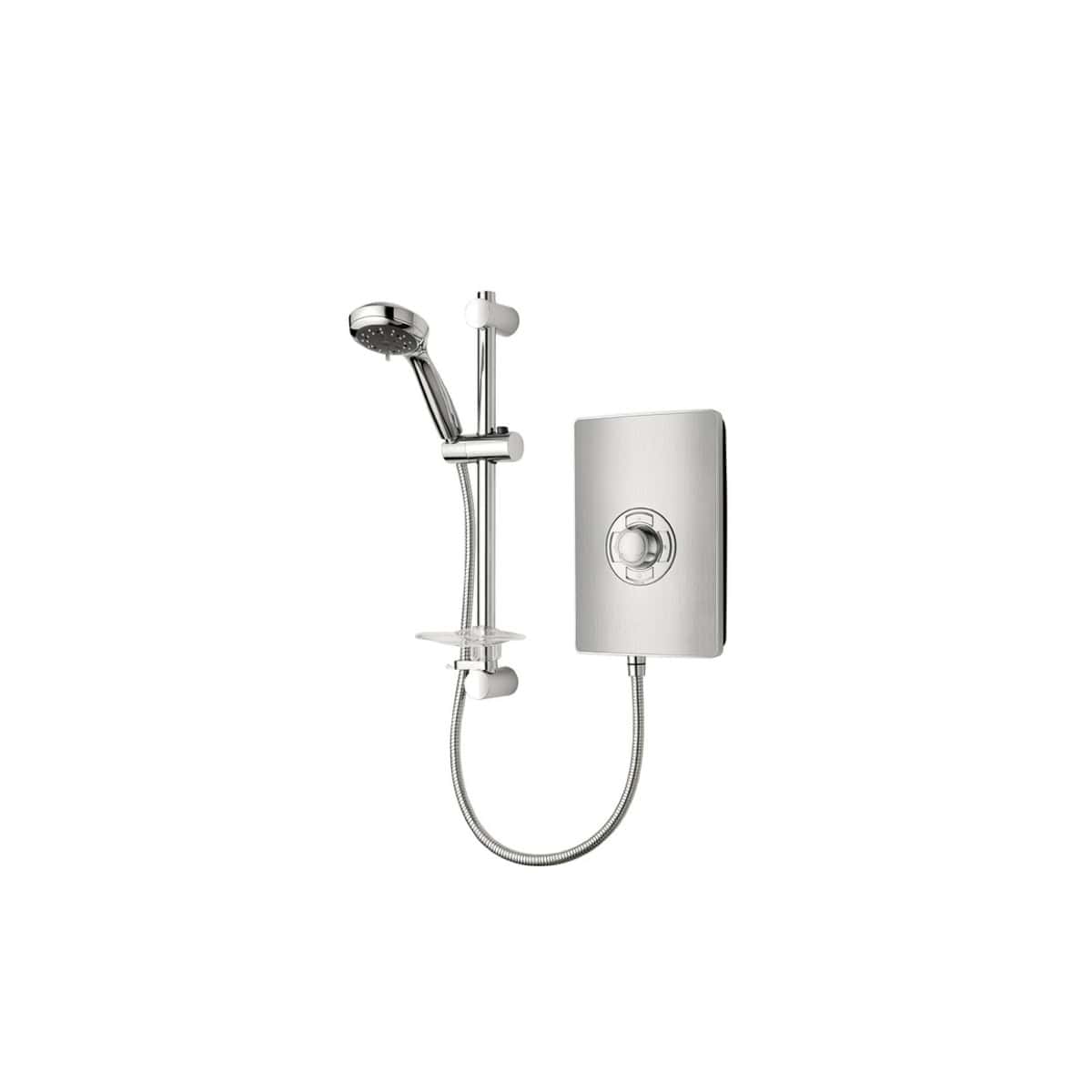 Shower unit with handheld showerhead and wall-mounted control panel, modern chrome finish, suitable for contemporary bathrooms, provides adjustable water flow and temperature control.