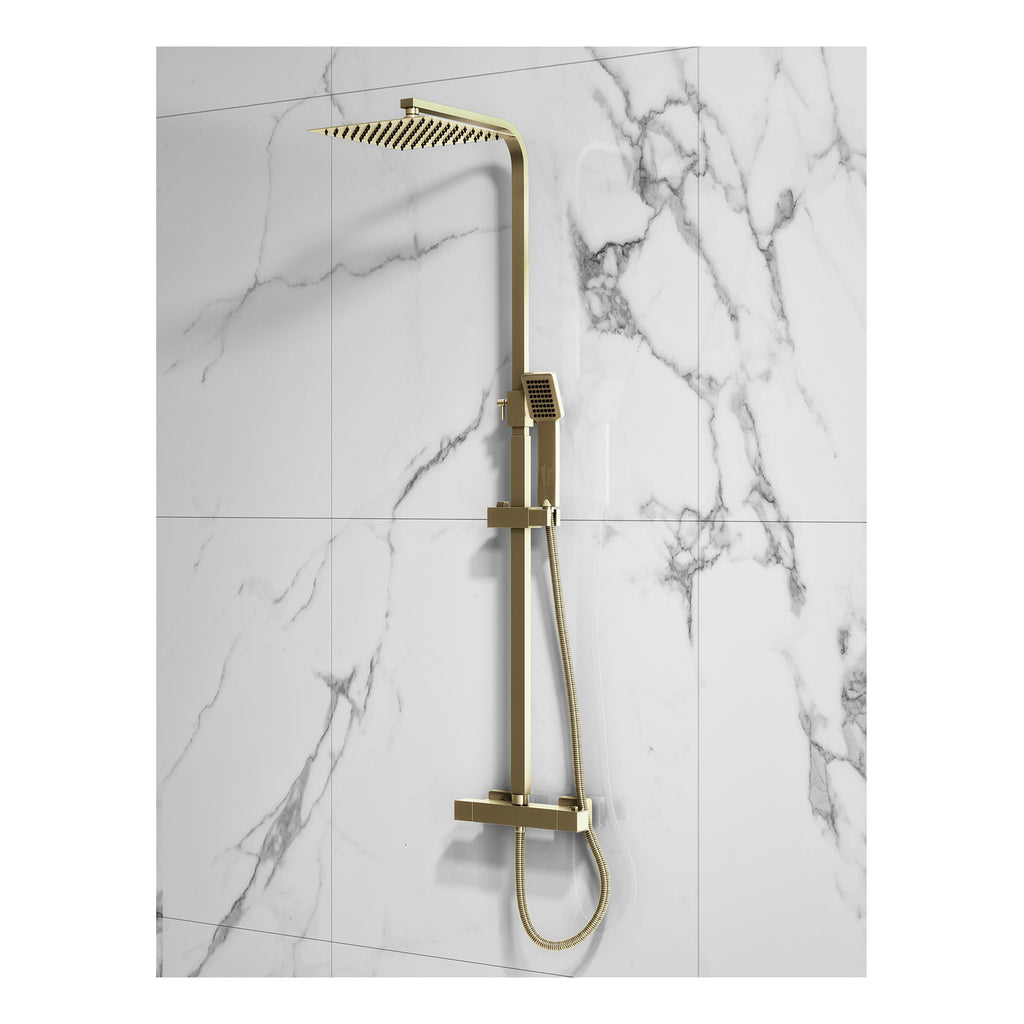 Scudo Elliot Square Rigid Riser Shower Kit, Brushed Brass