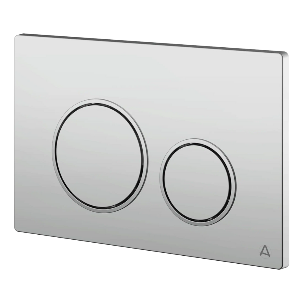 Flush plate for modern bathroom clicker toilet cistern system, sleek stainless steel design for easy operation and hygiene, ideal for contemporary bathroom renovations and installations.