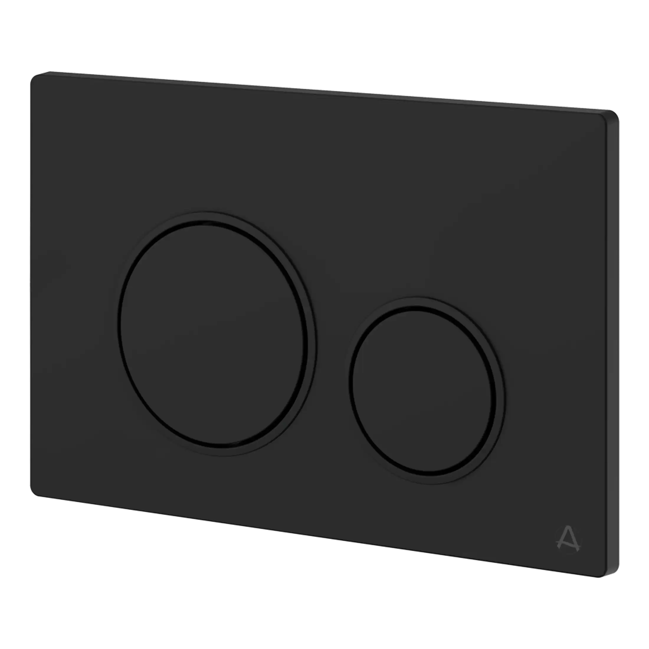 Two black flush plates with dual flush buttons for modern toilet cisterns. sleek, minimalist design, suitable for contemporary bathrooms, made from durable materials for long-lasting performance.