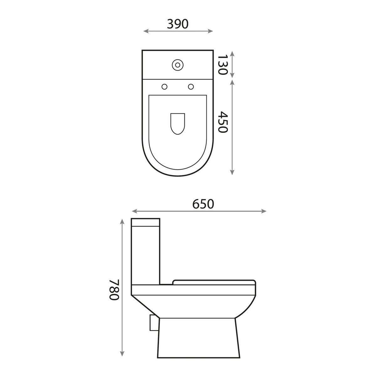 Scudo Spa Comfort Height Close Coupled Toilet With Cistern And Soft Close Seat - White - technical drawing with dimensions