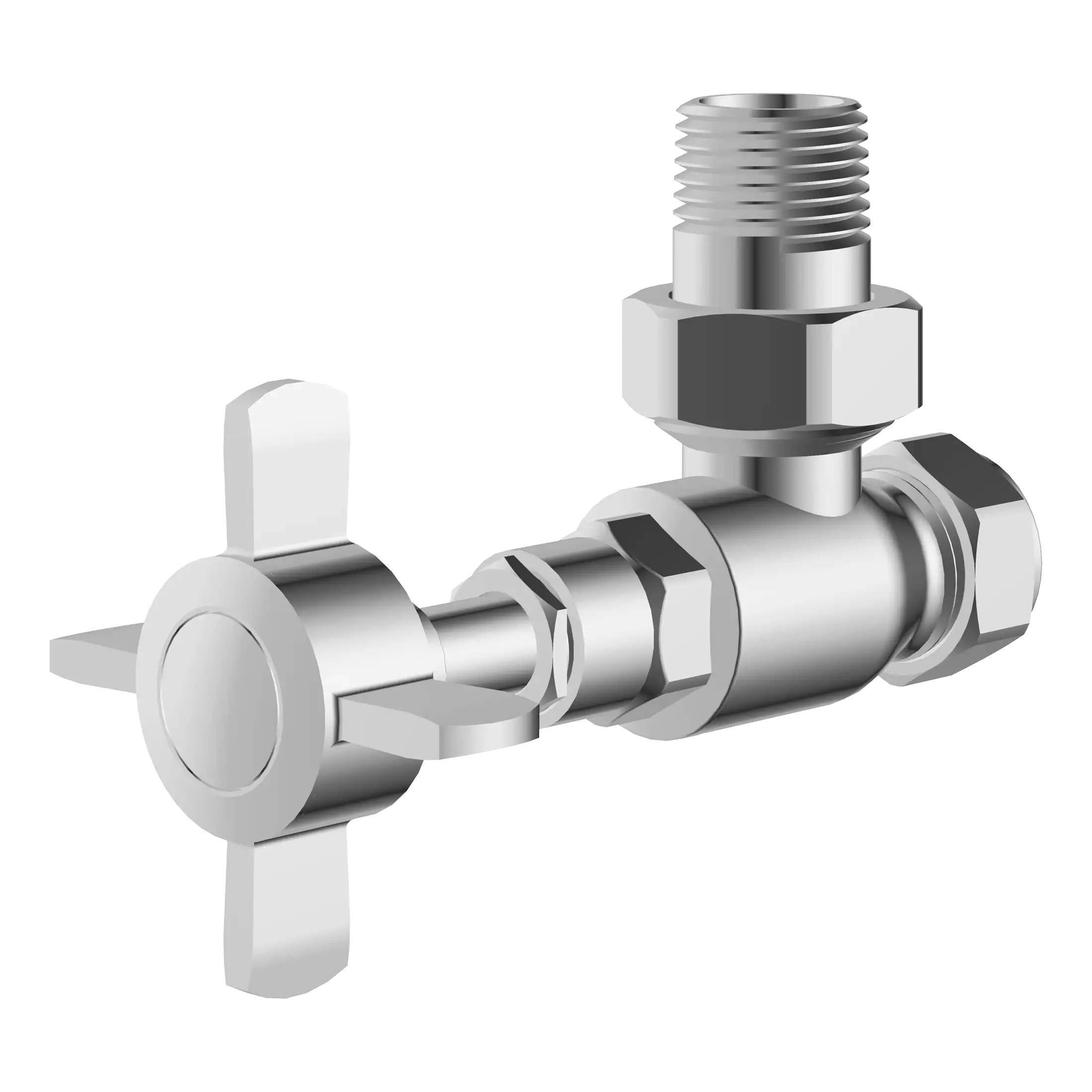 Flexible valve or plumbing fixture component with metal fittings, used for water flow control in bathroom plumbing systems. Commonly found in modern bathroom installations.
