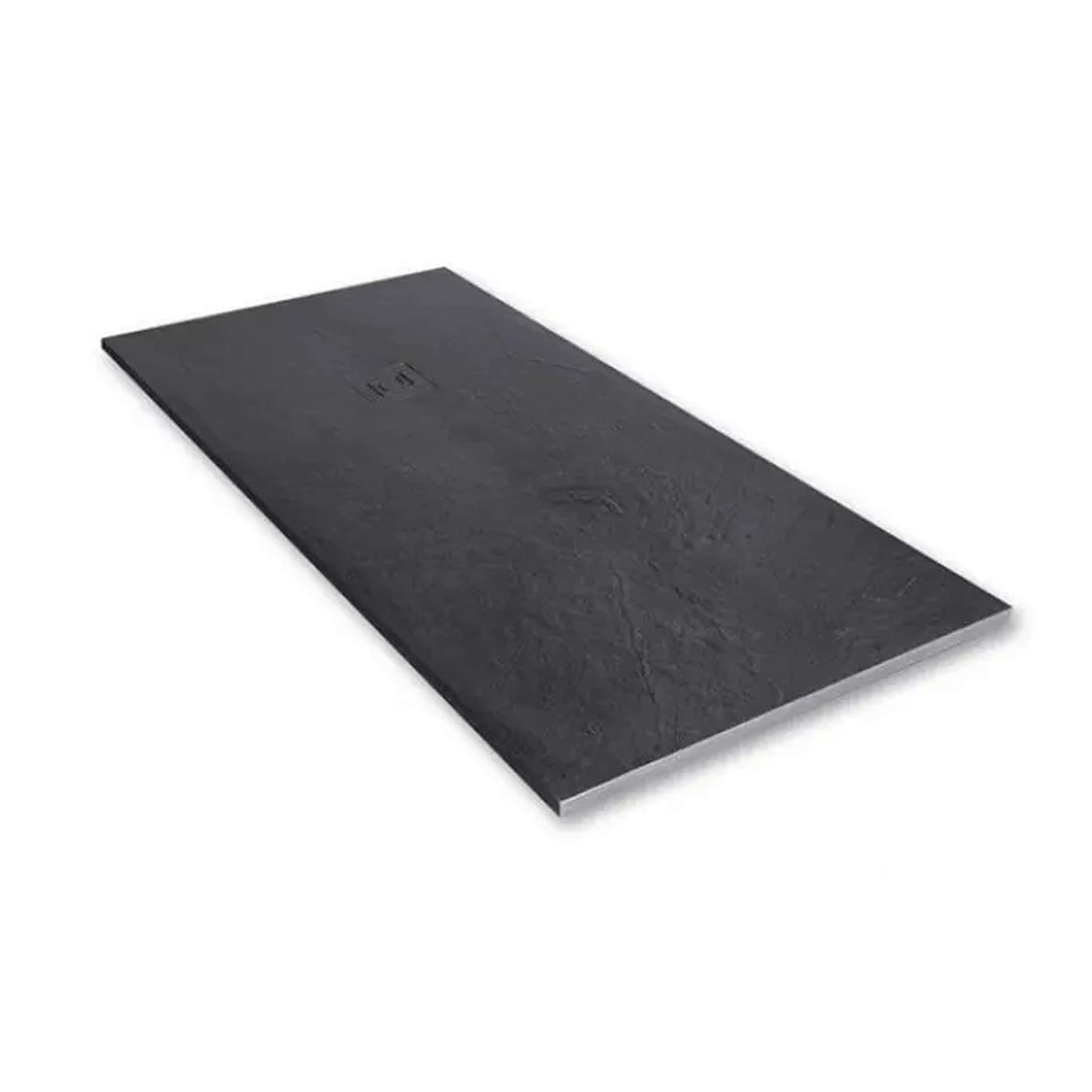 Slate black shower tray with textured surface for modern bathroom designs. Durable, slip-resistant, and perfect for contemporary Bubly Bathrooms installations.