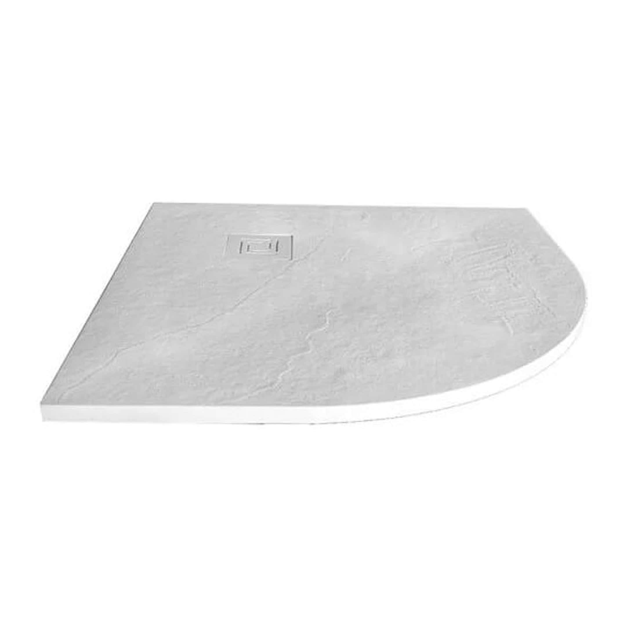 Modern square shower tray with a curved edge, made of durable white material, ideal for contemporary bathroom designs. Features a central drain and non-slip surface for safety.